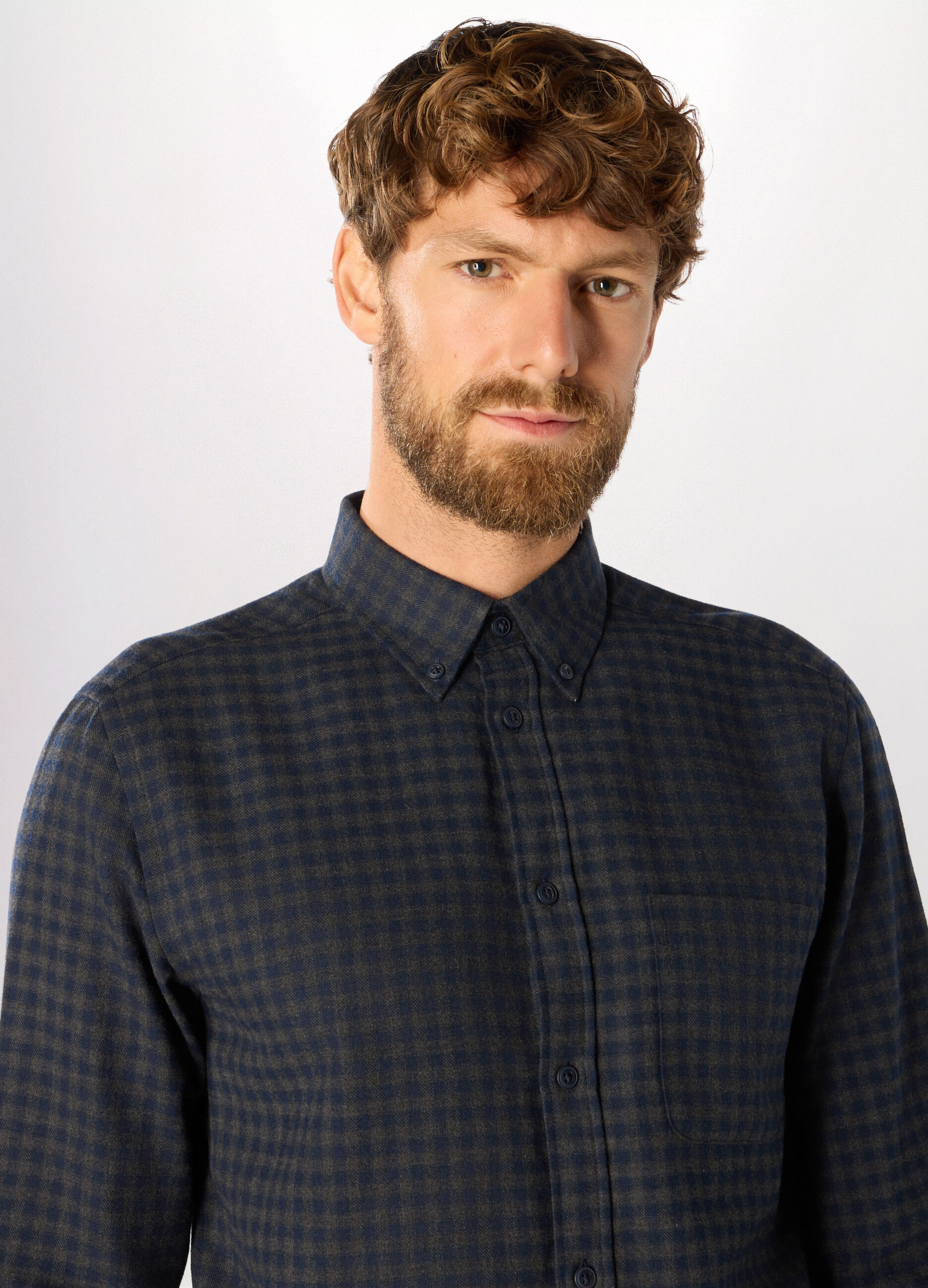 Camicia in flanella misto cotone a quadri uomo_2