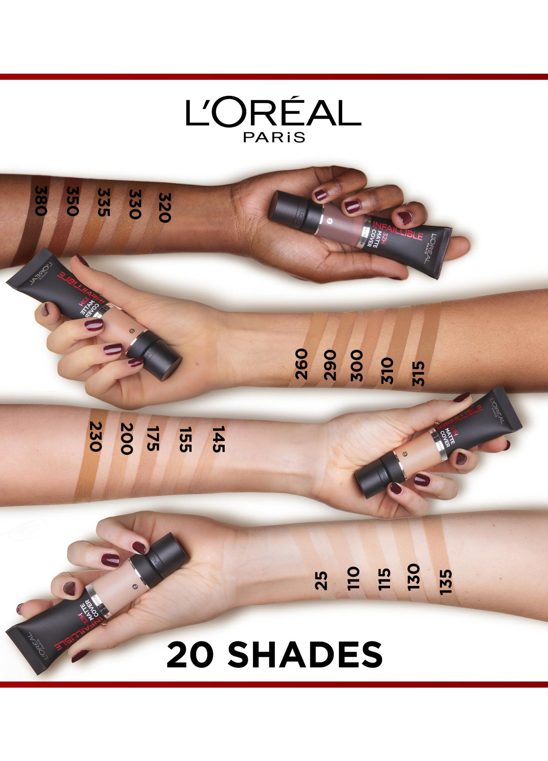 L'Oréal Paris Fondotinta Infaillible 32H Matte Cover, Make-Up dal Finish Matte Copertura Totale sulla Pelle, 145 Beige Rosé, 30 ml.