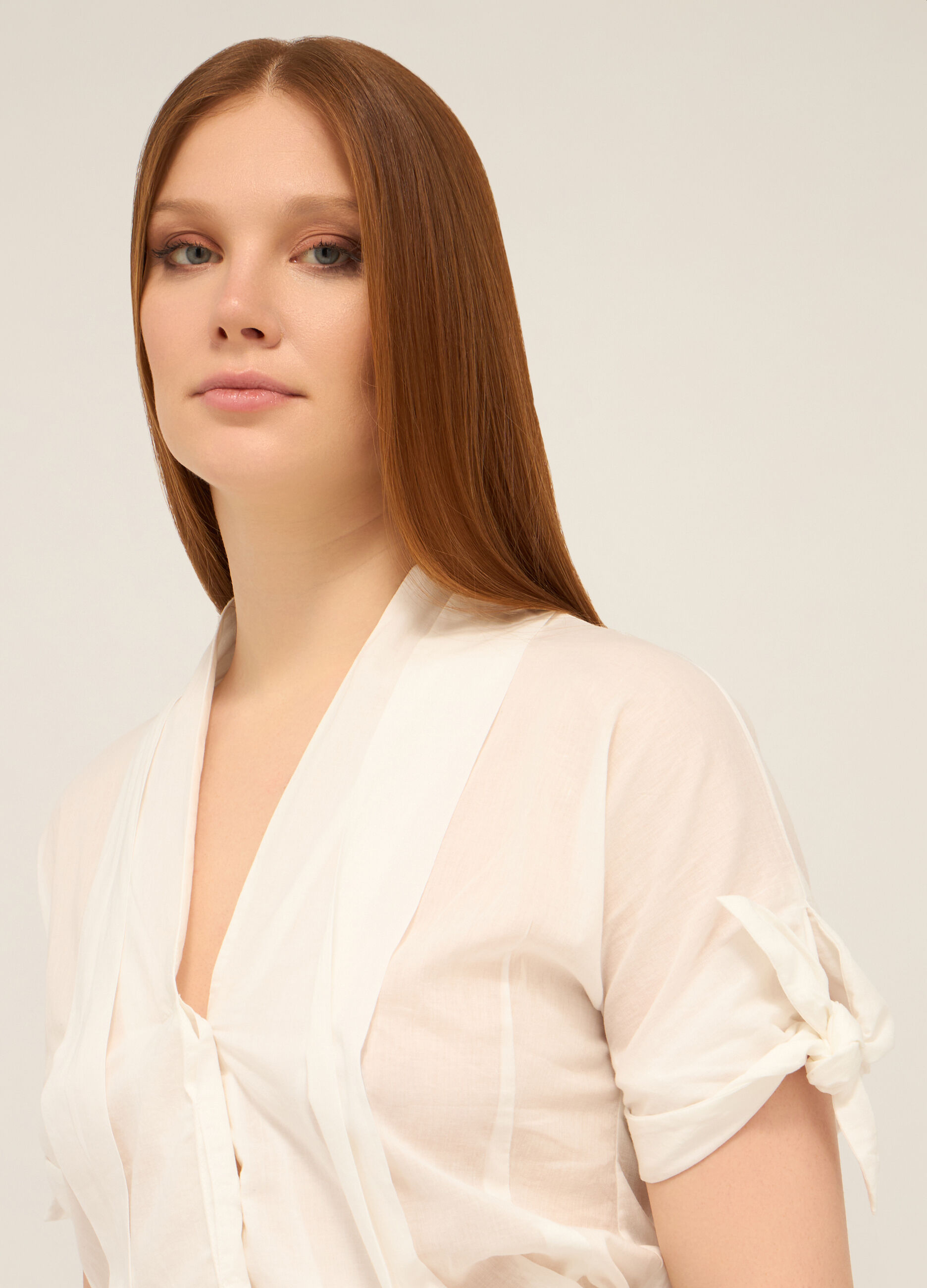 Blusa in puro cotone voile con cintura donna _2