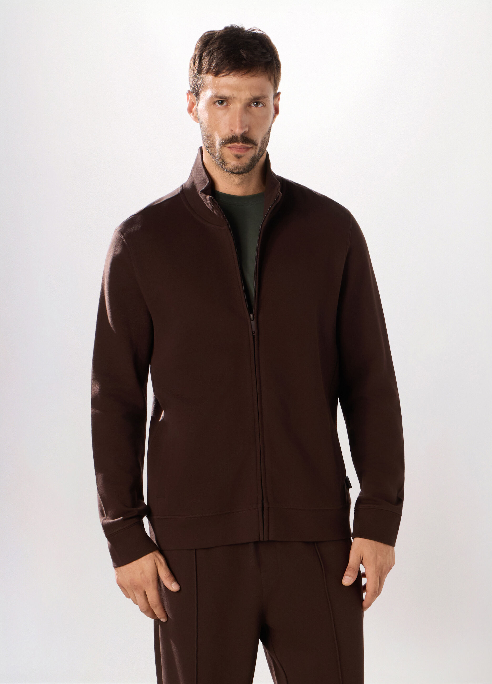 Felpa con zip in puro cotone uomo_0