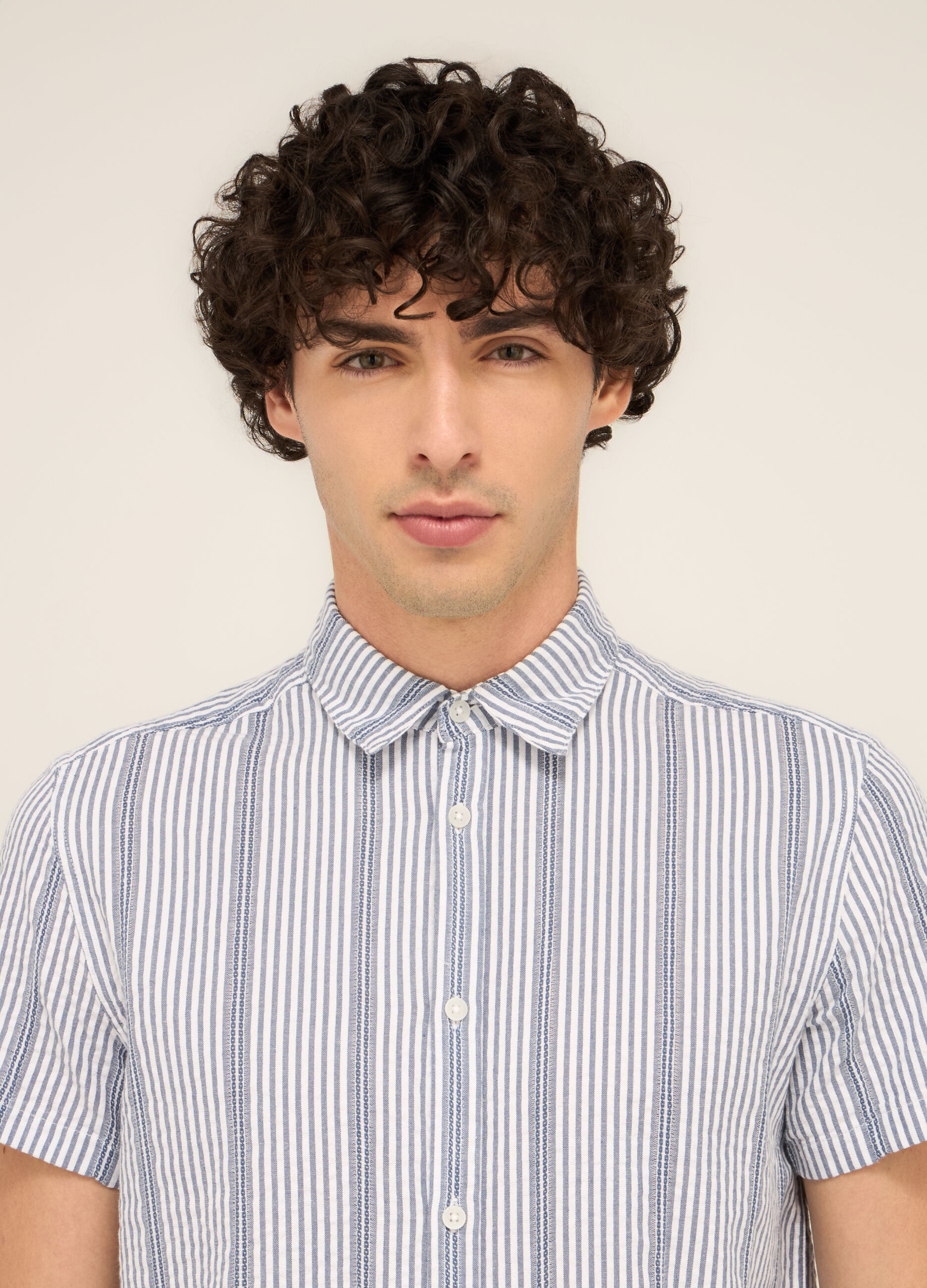 Camicia a maniche corte in cotone a righe uomo