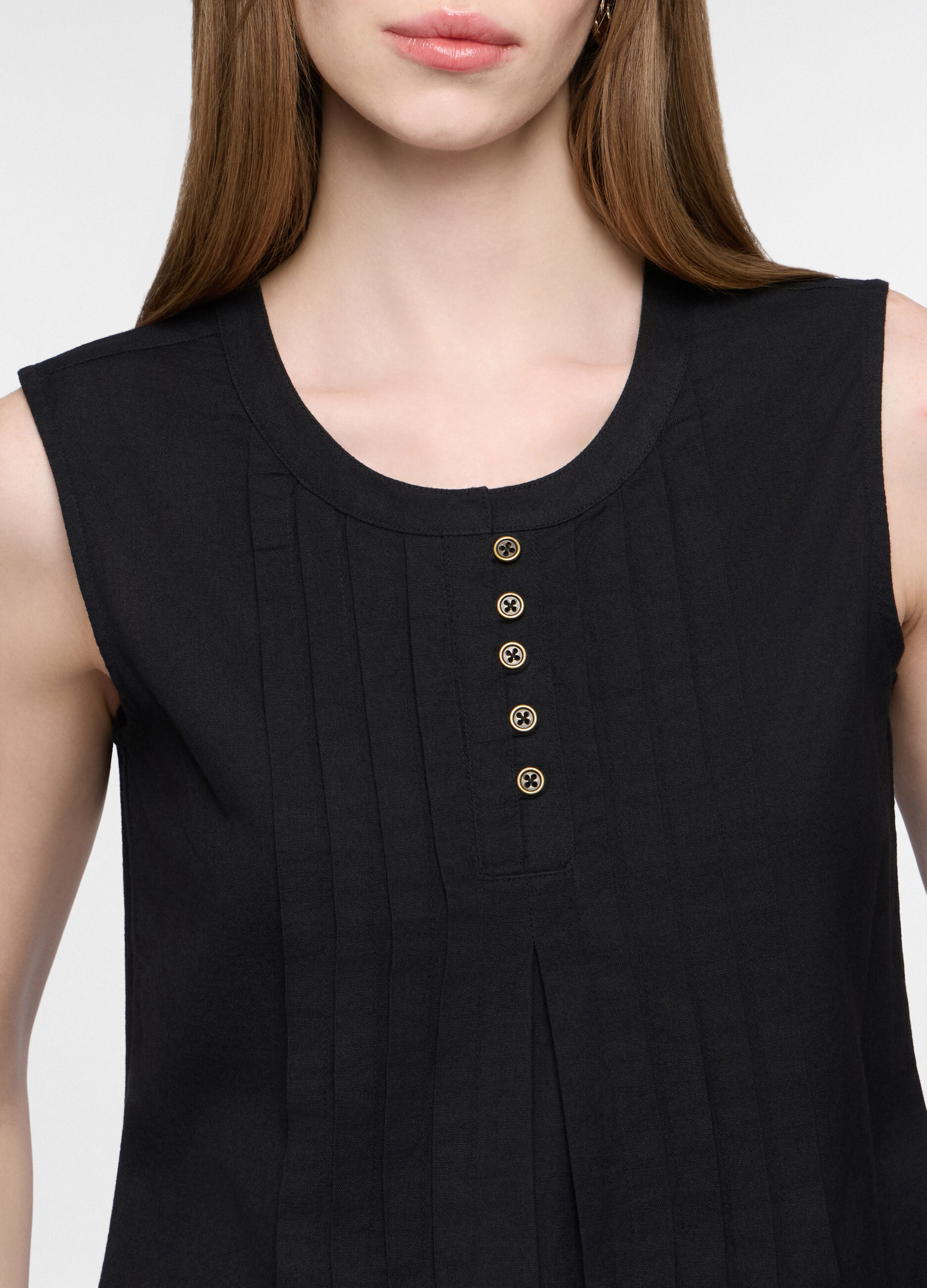 Blusa fit regular con scollo rotondo voile misto lino donna_2