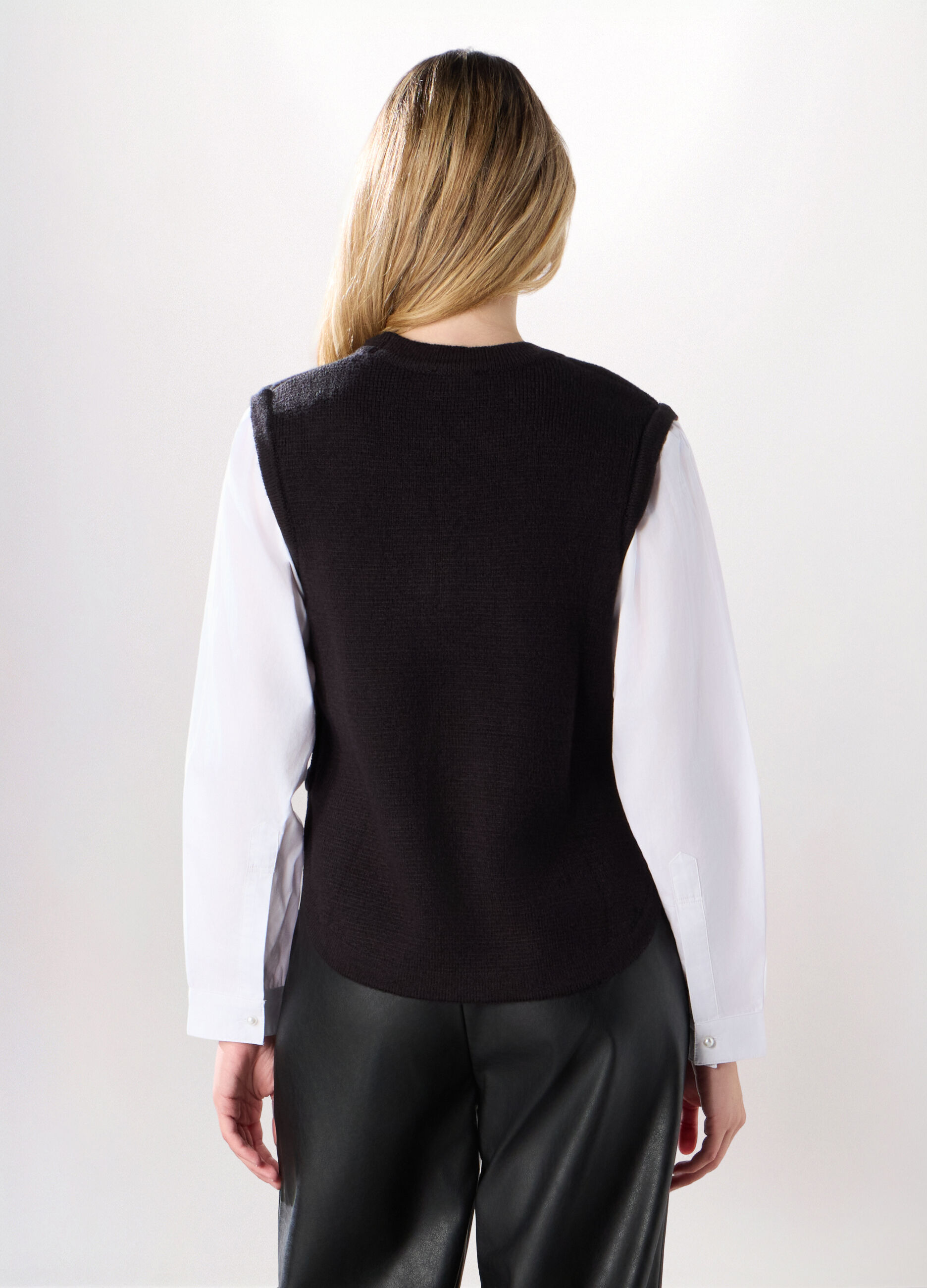 Gilet misto lana con inserto camicia donna_1