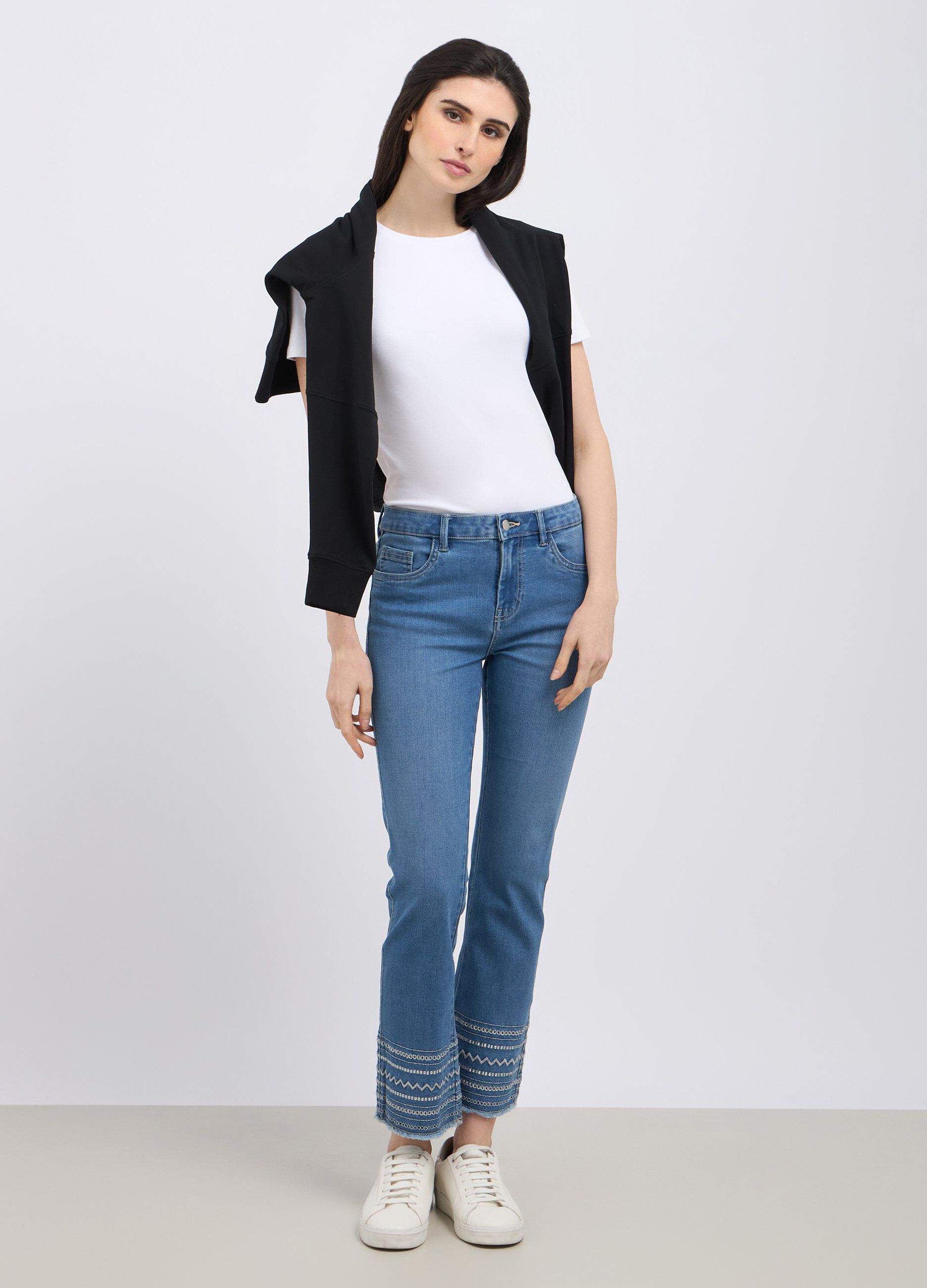 Treggings in misto cotone con ricamo donna_0