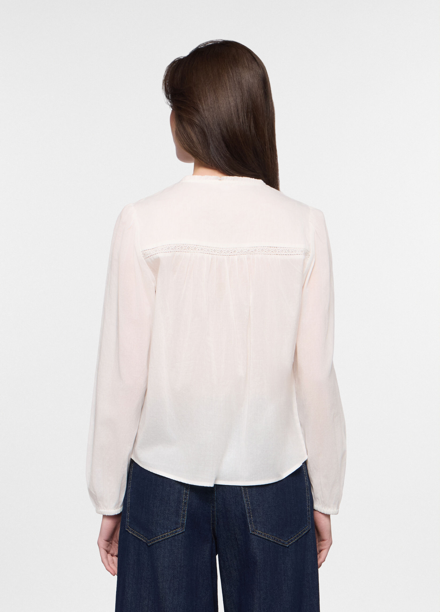 Camicia regular fit con scollo rotondo in puro cotone donna_1