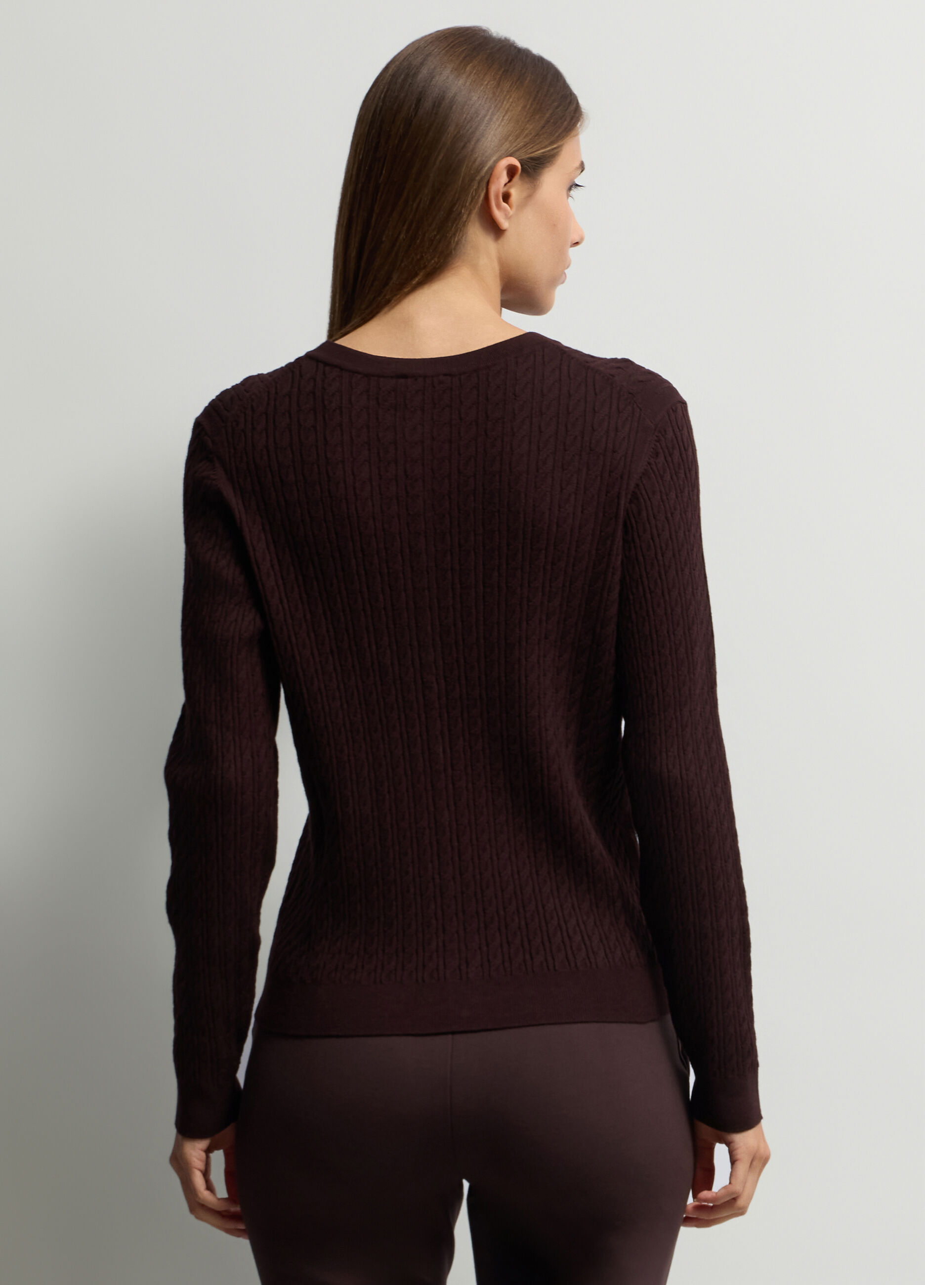 Cardigan girocollo a trecce donna_1
