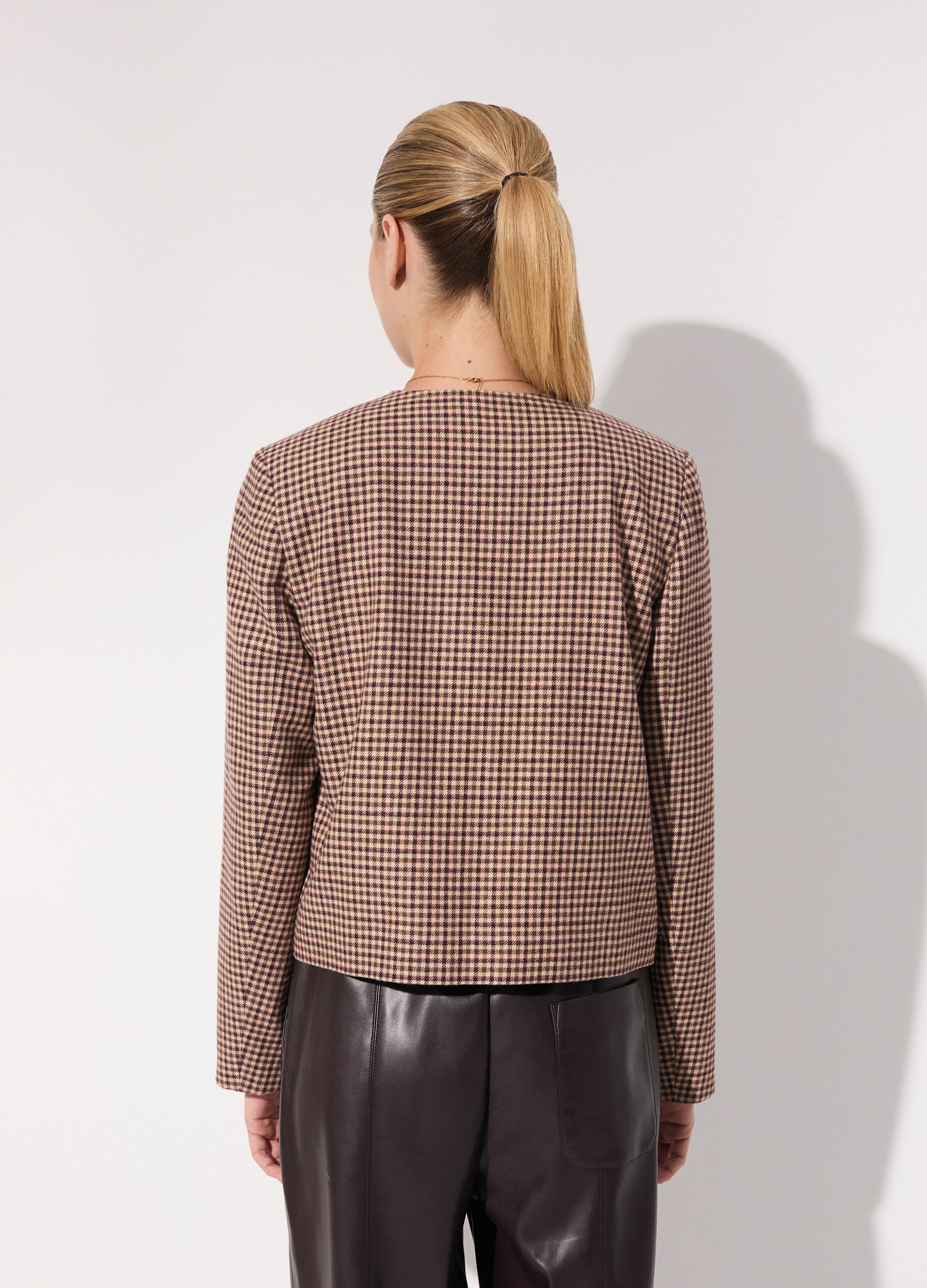 Cappotto corto in misto lana a quadri donna_2