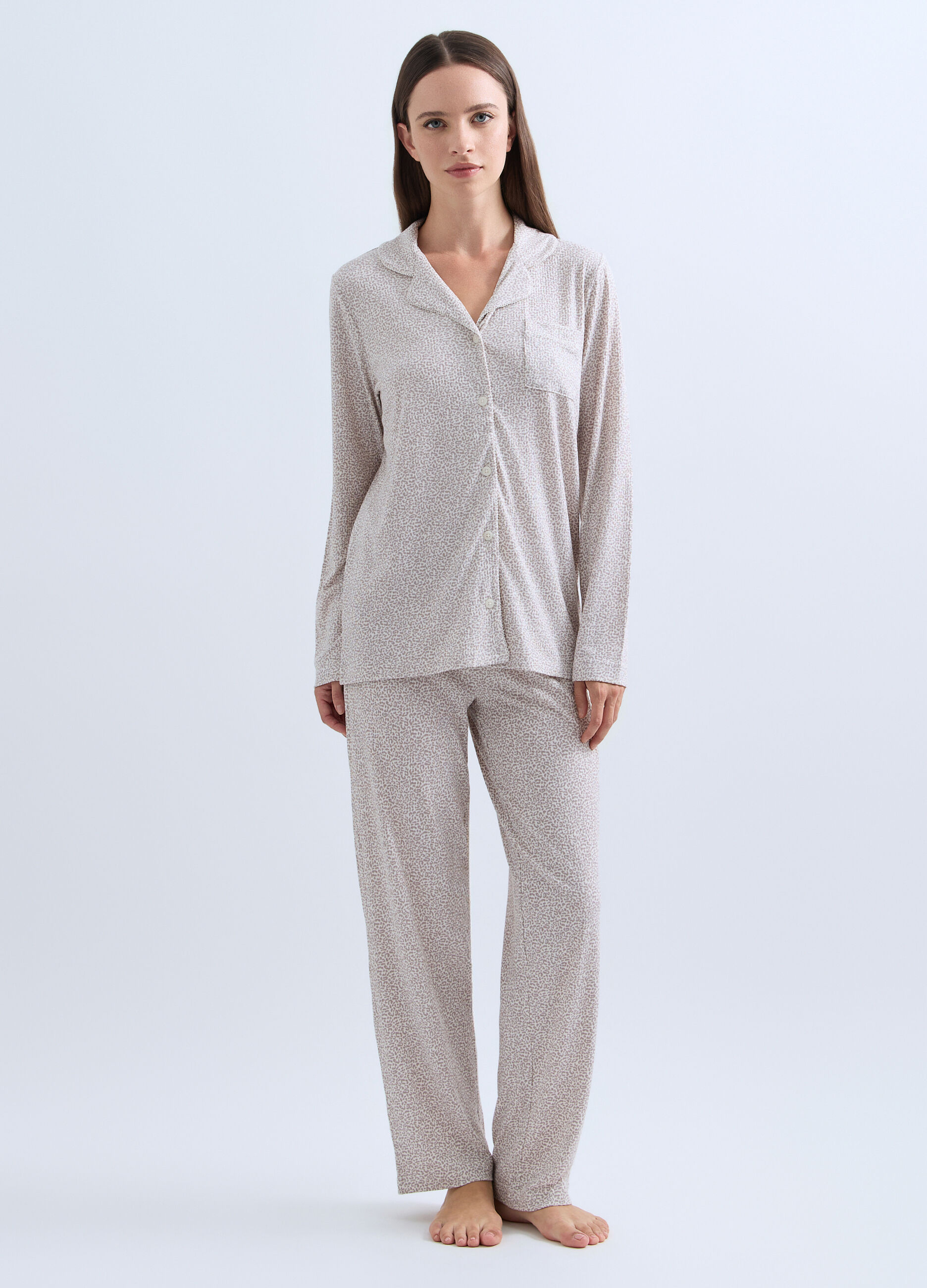 Set pigiama lungo in costina stretch donna_0
