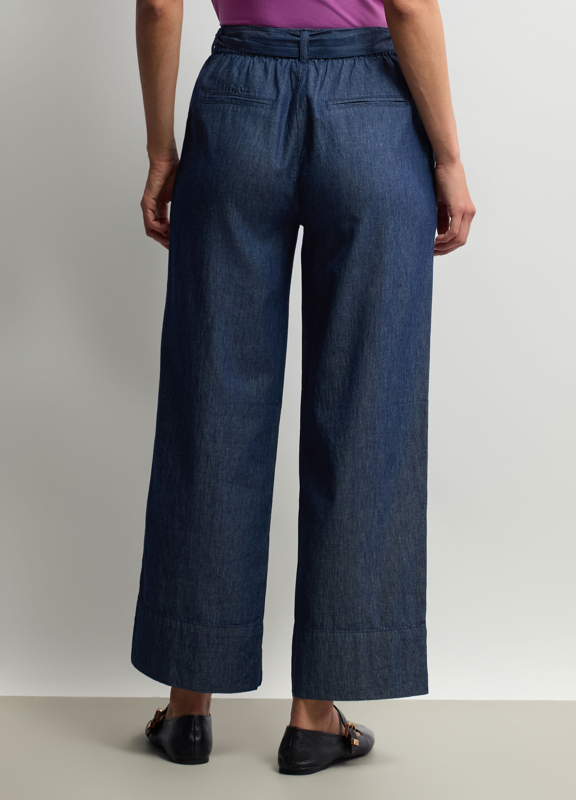 Pantaloni Wide Leg in chambray di puro cotone donna_2