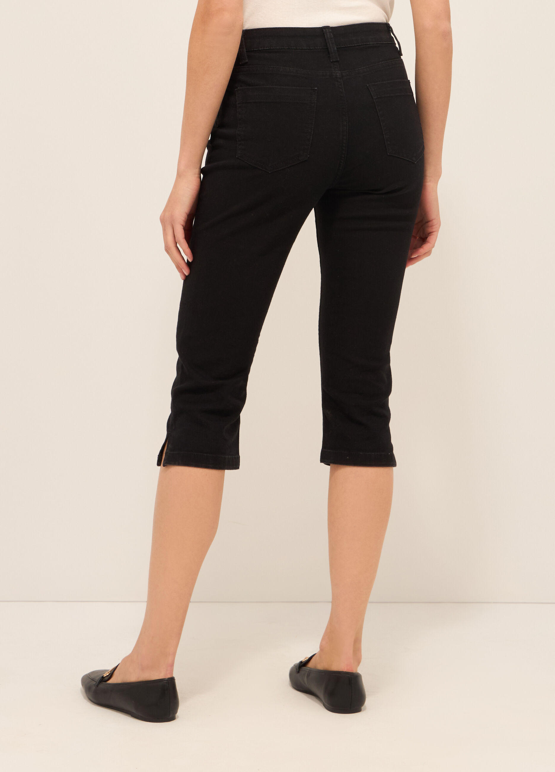 Pantaloni capri in denim di misto cotone donna curvy_1