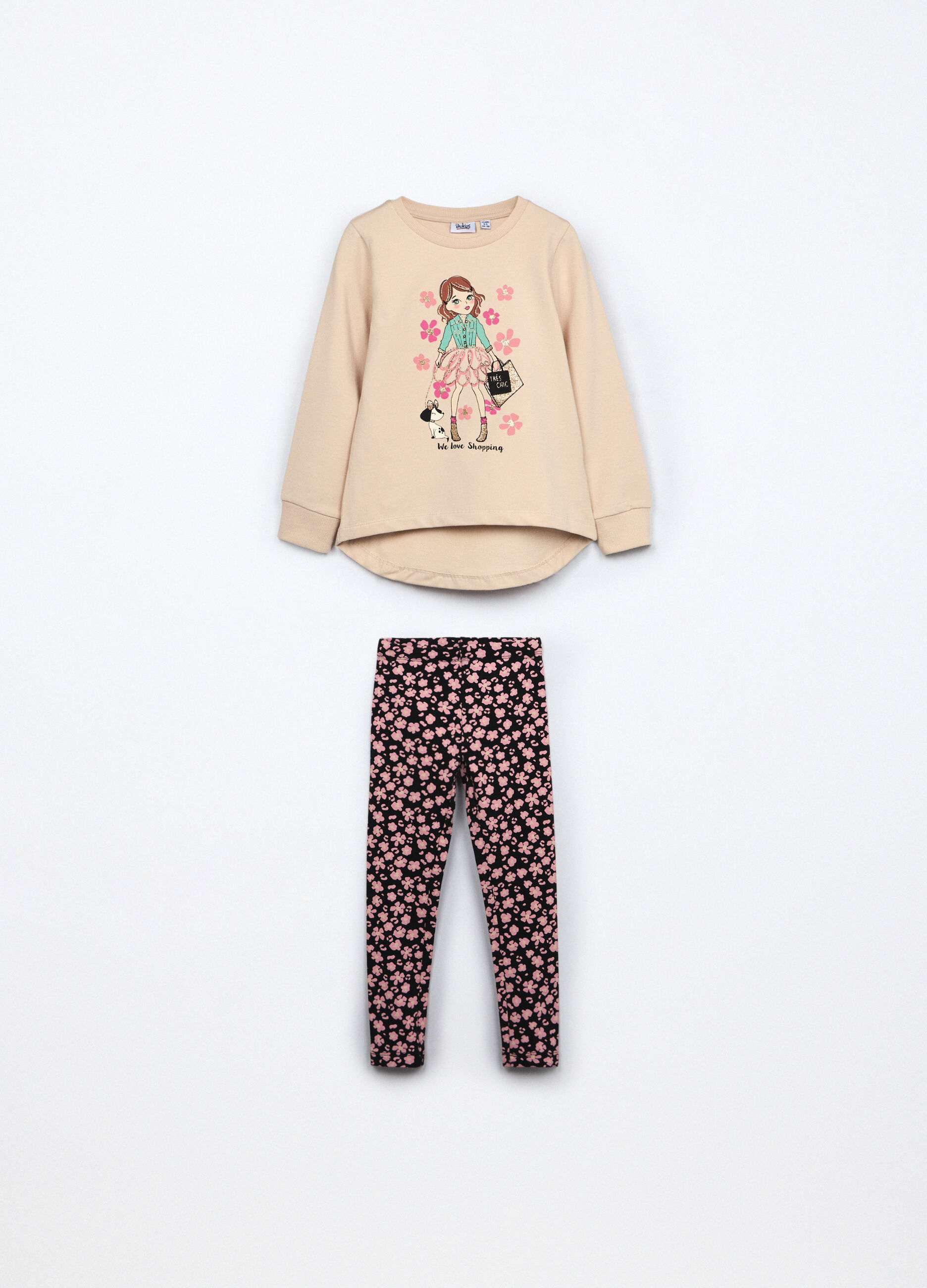 Jogging set in french terry di cotone stretch bambina_0