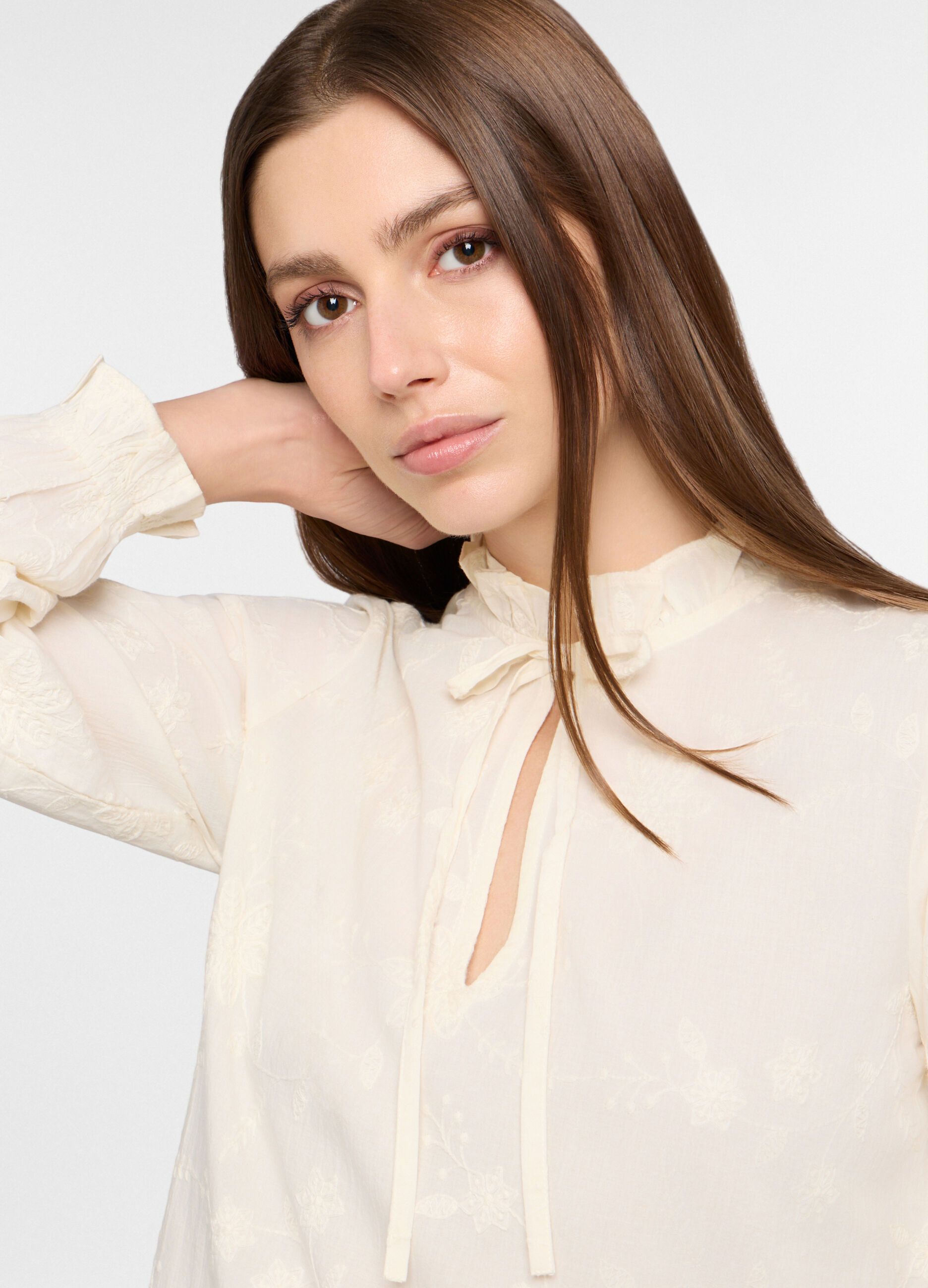 Blusa regular fit con scollo a goccia in puro cotone donna_2