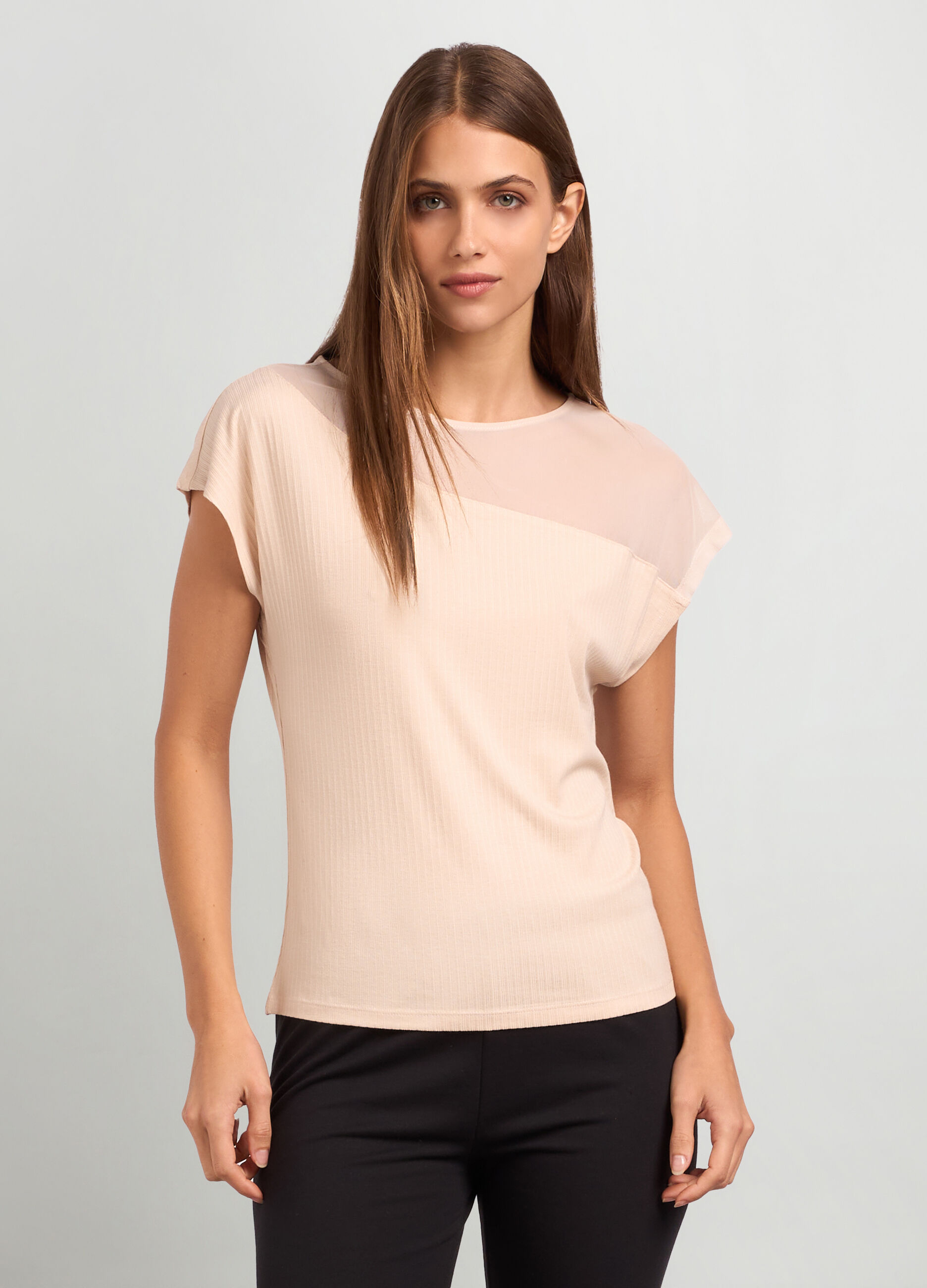 T-shirt in costina di viscosa stretch donna_0