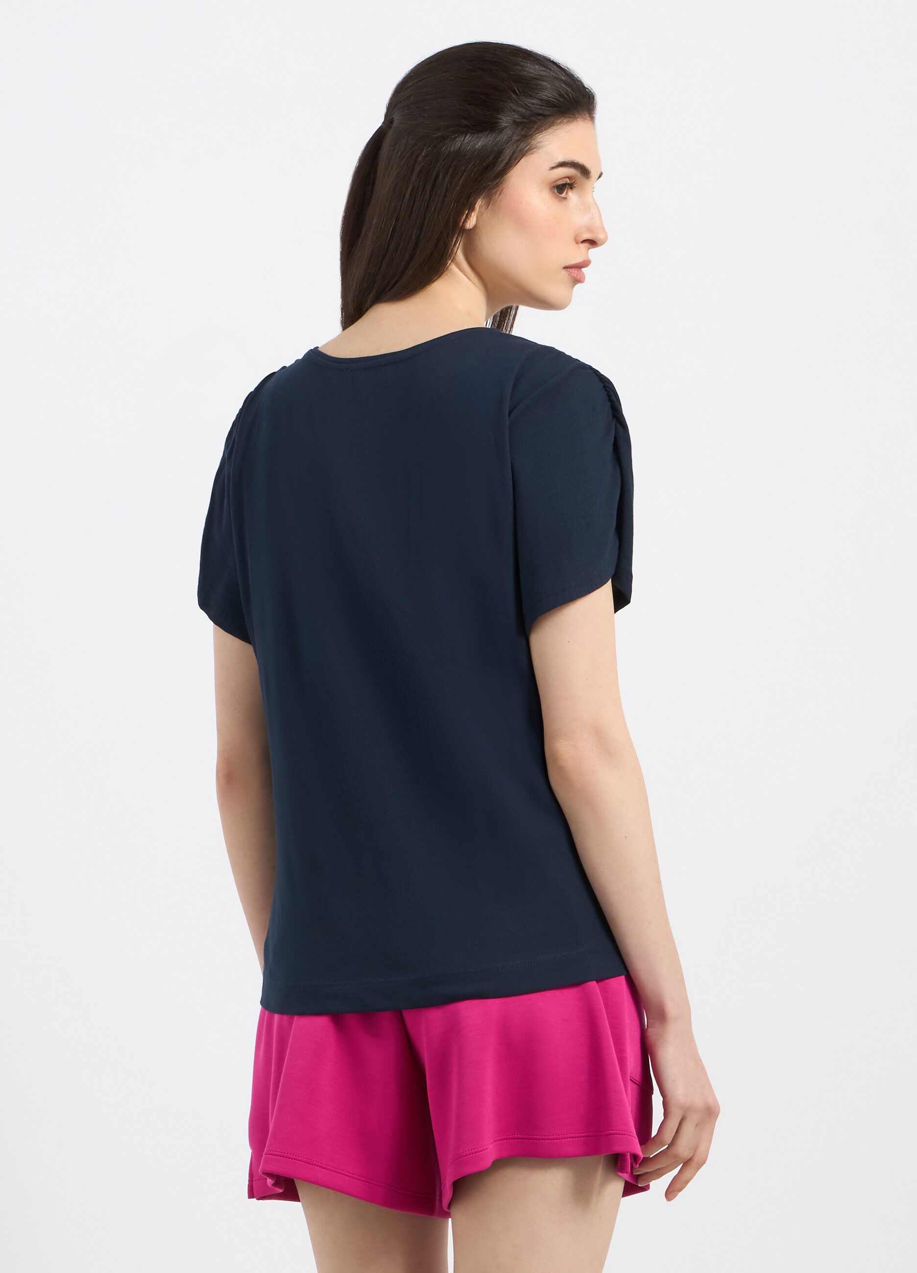 T-shirt in puro cotone con maniche lavorate donna_1