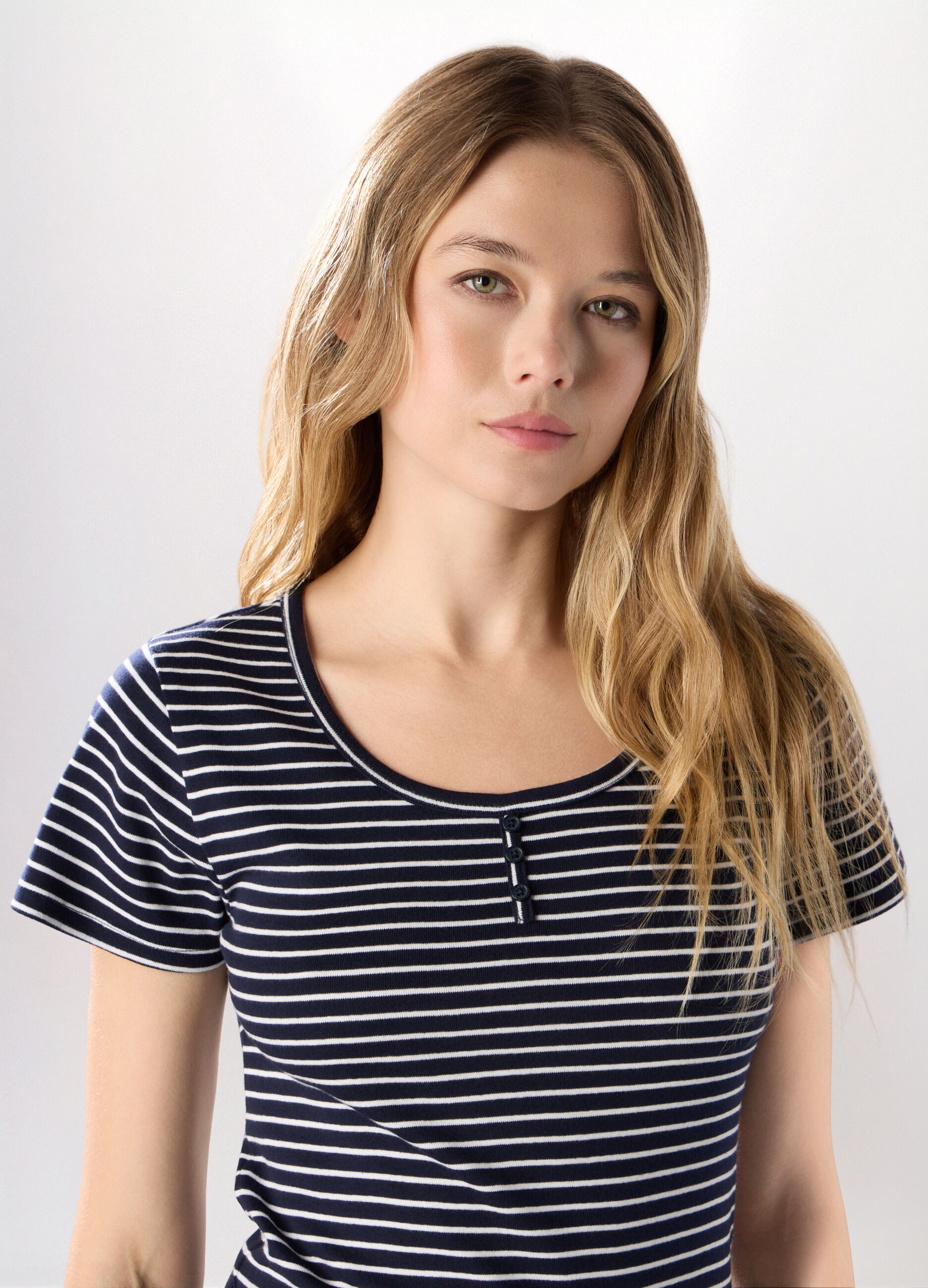 T-shirt in costina di puro cotone donna_2