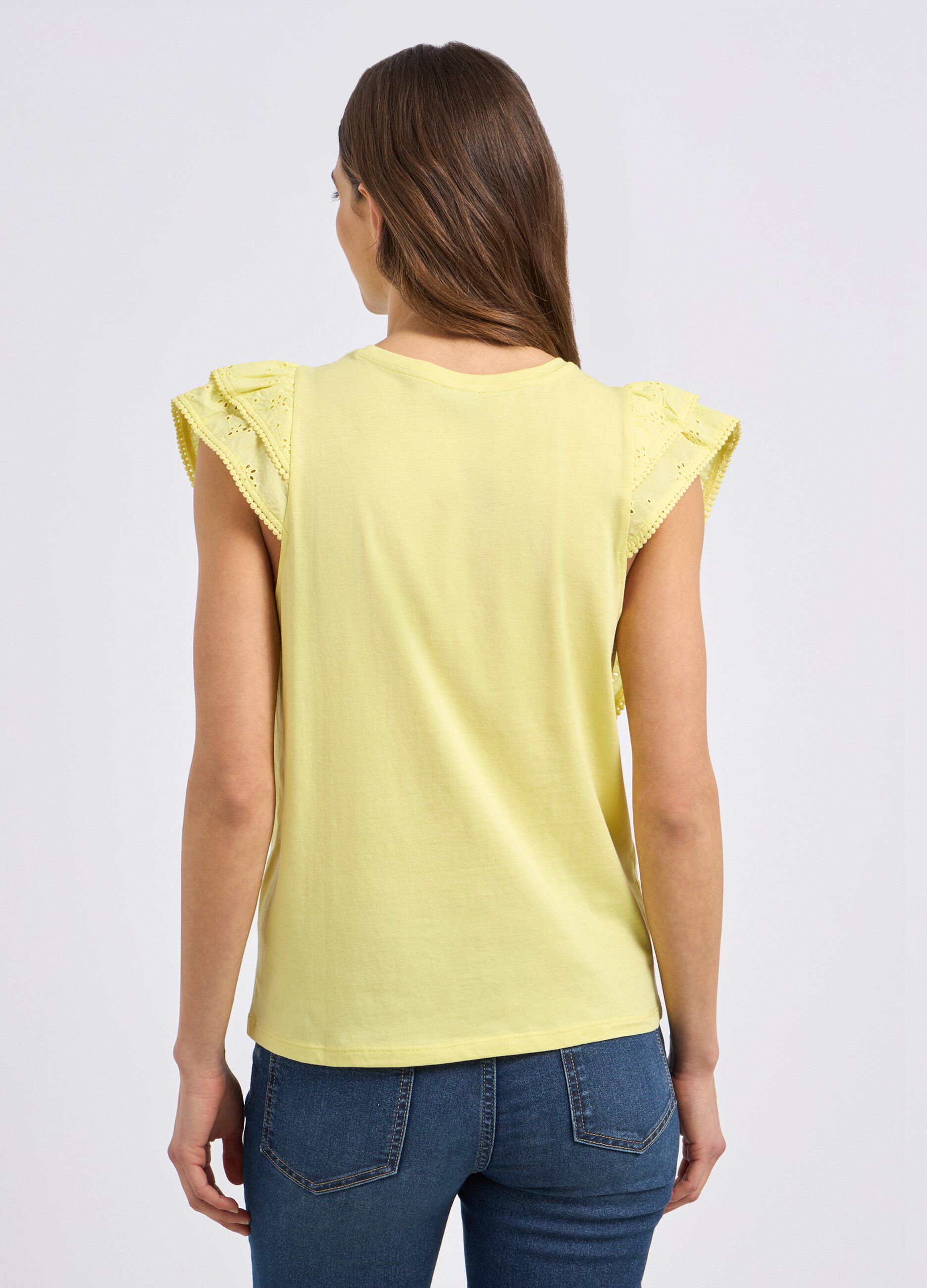 T-shirt in puro cotone con inserti in sangallo donna_1