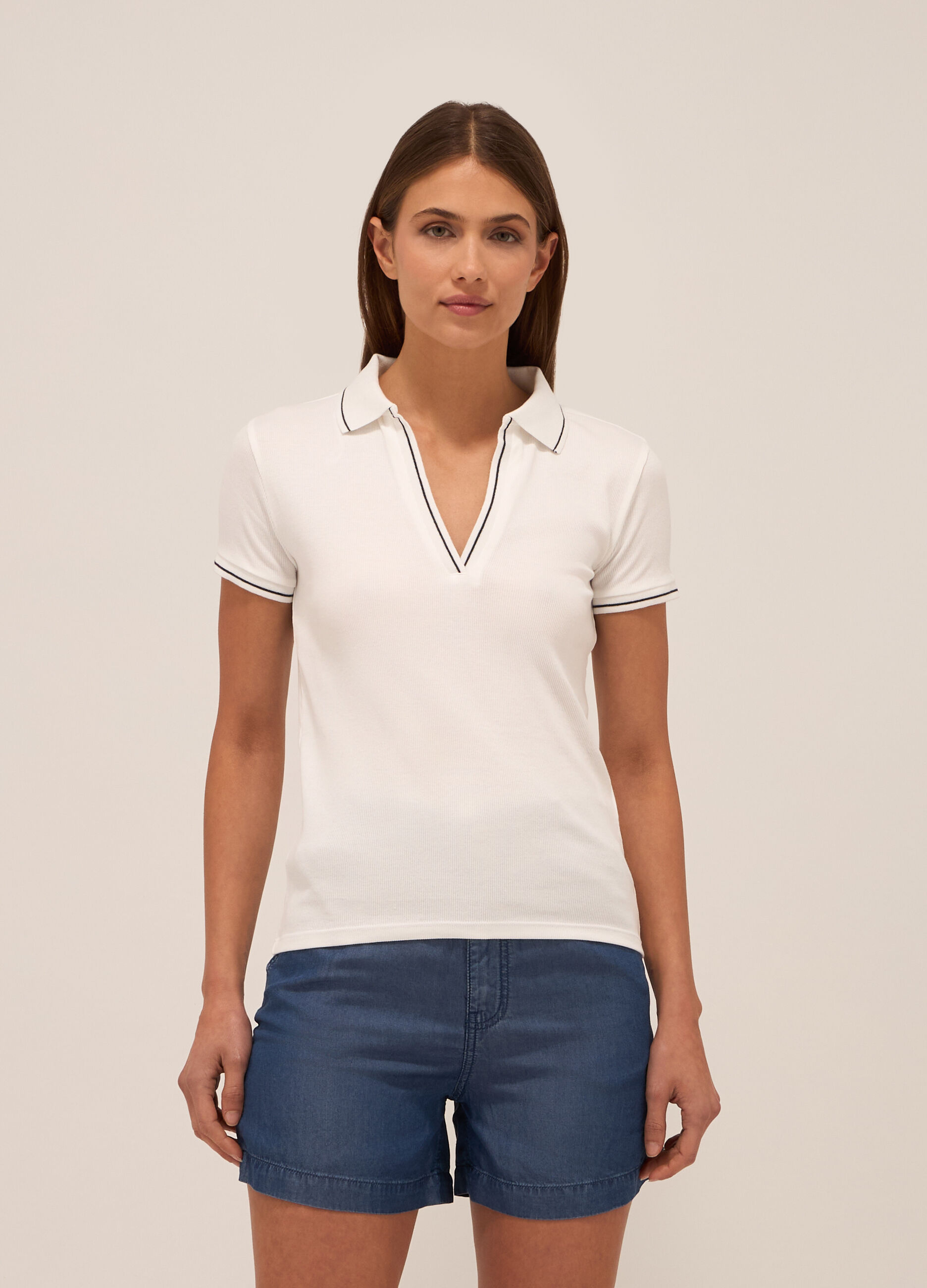 Polo in costina di cotone stretch donna_0