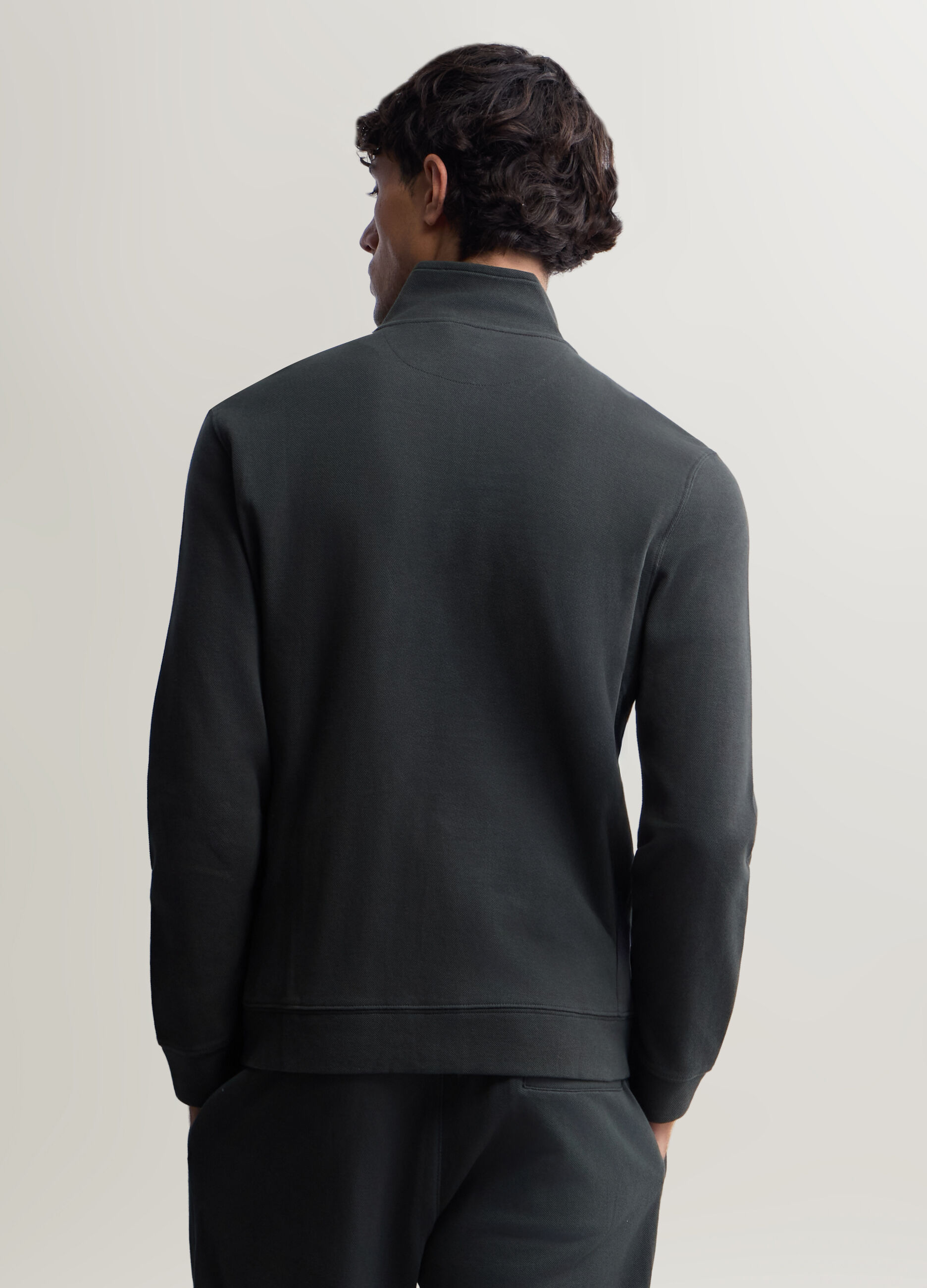 Felpa con zip in interlock di cotone uomo_1