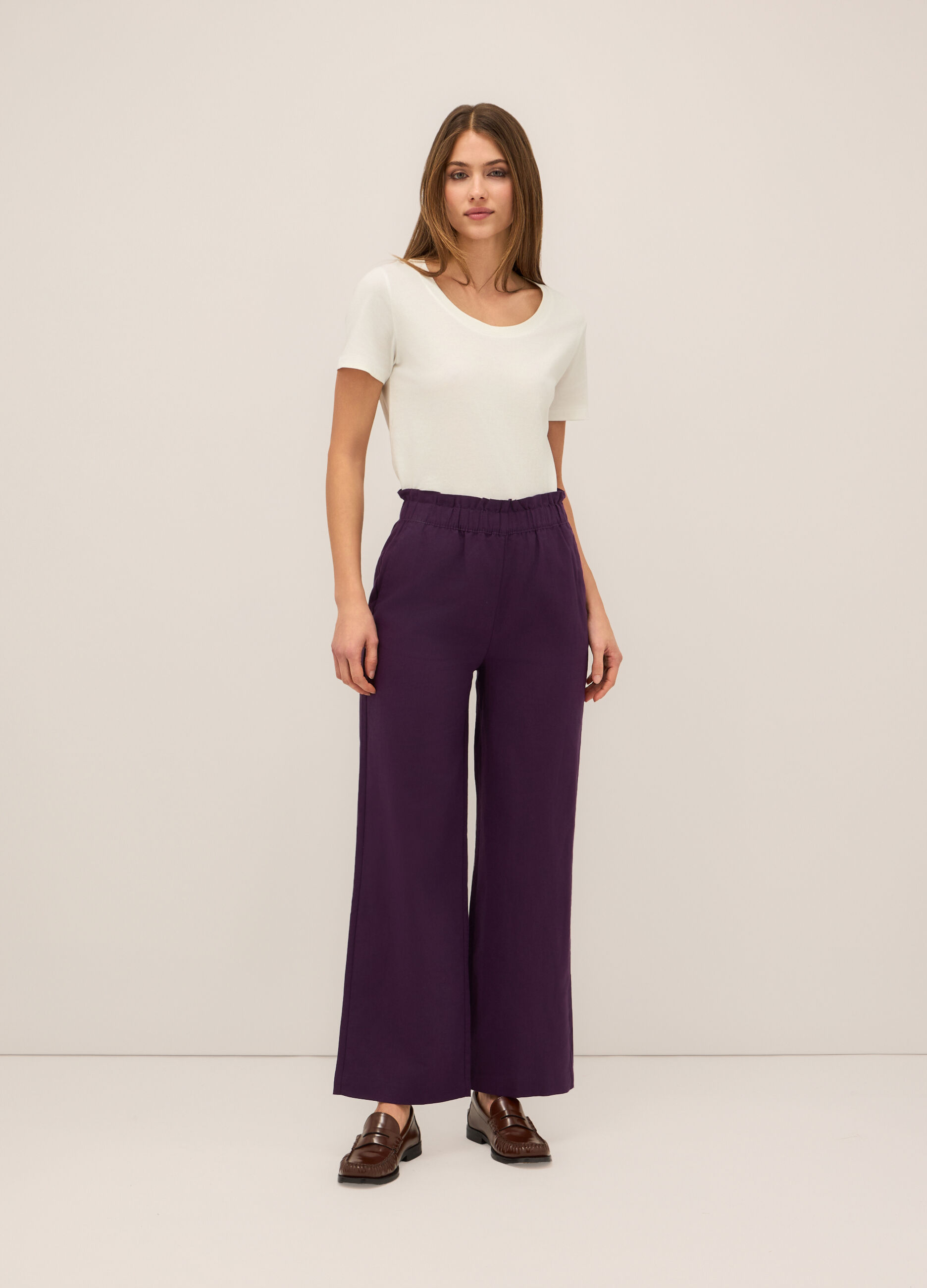 Pantaloni misto lino donna_0