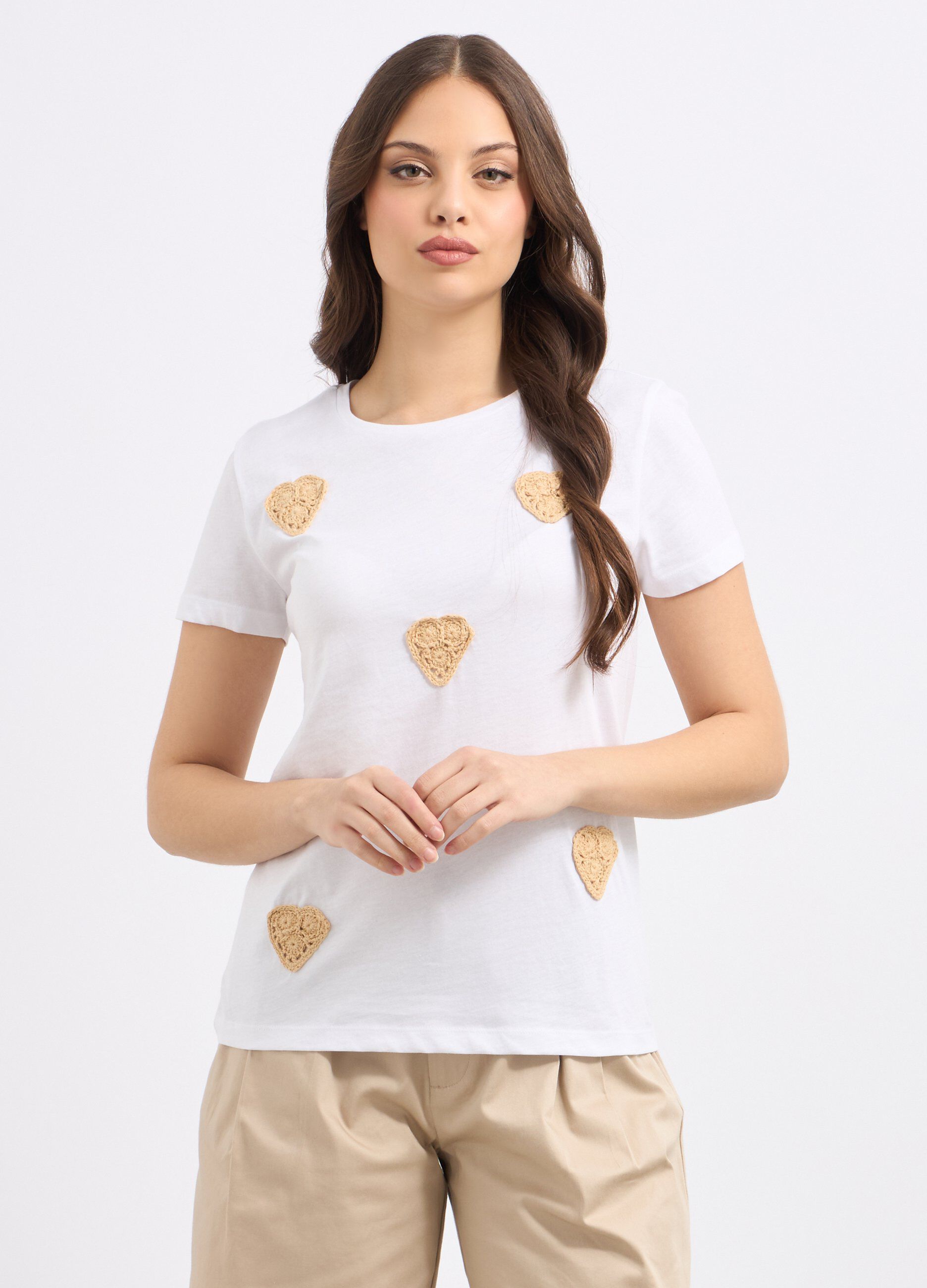 T-shirt in puro cotone con applicazioni donna_0