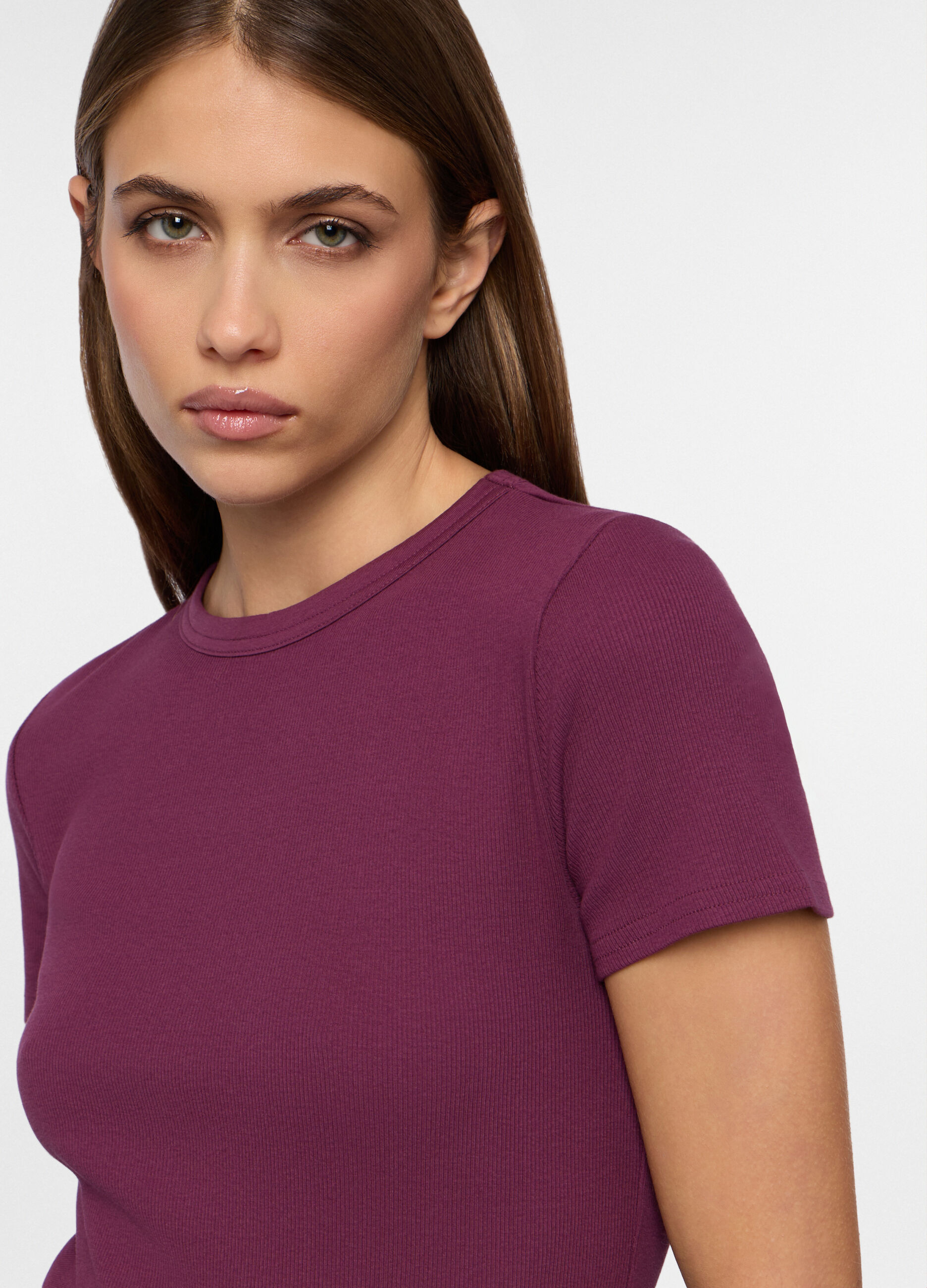 T-shirt in costina di cotone stretch donna_2
