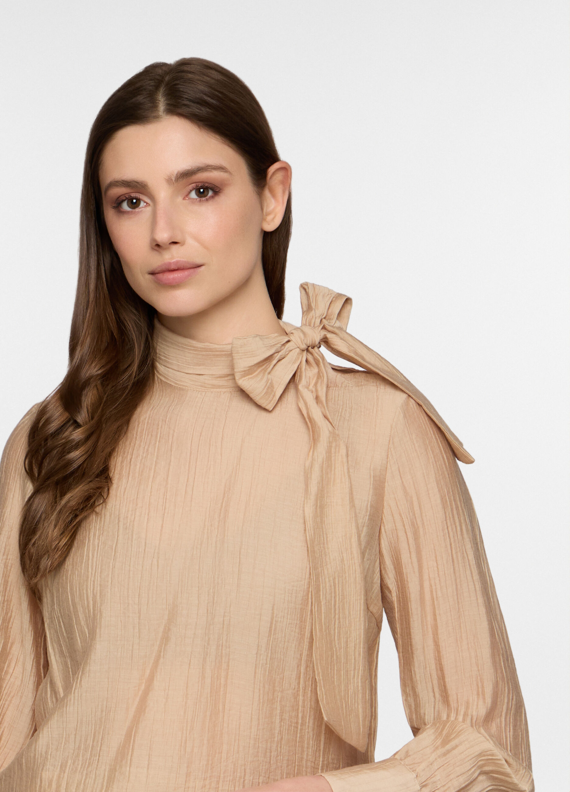 Blusa crinkle con fiocco in mista lyocell donna_2