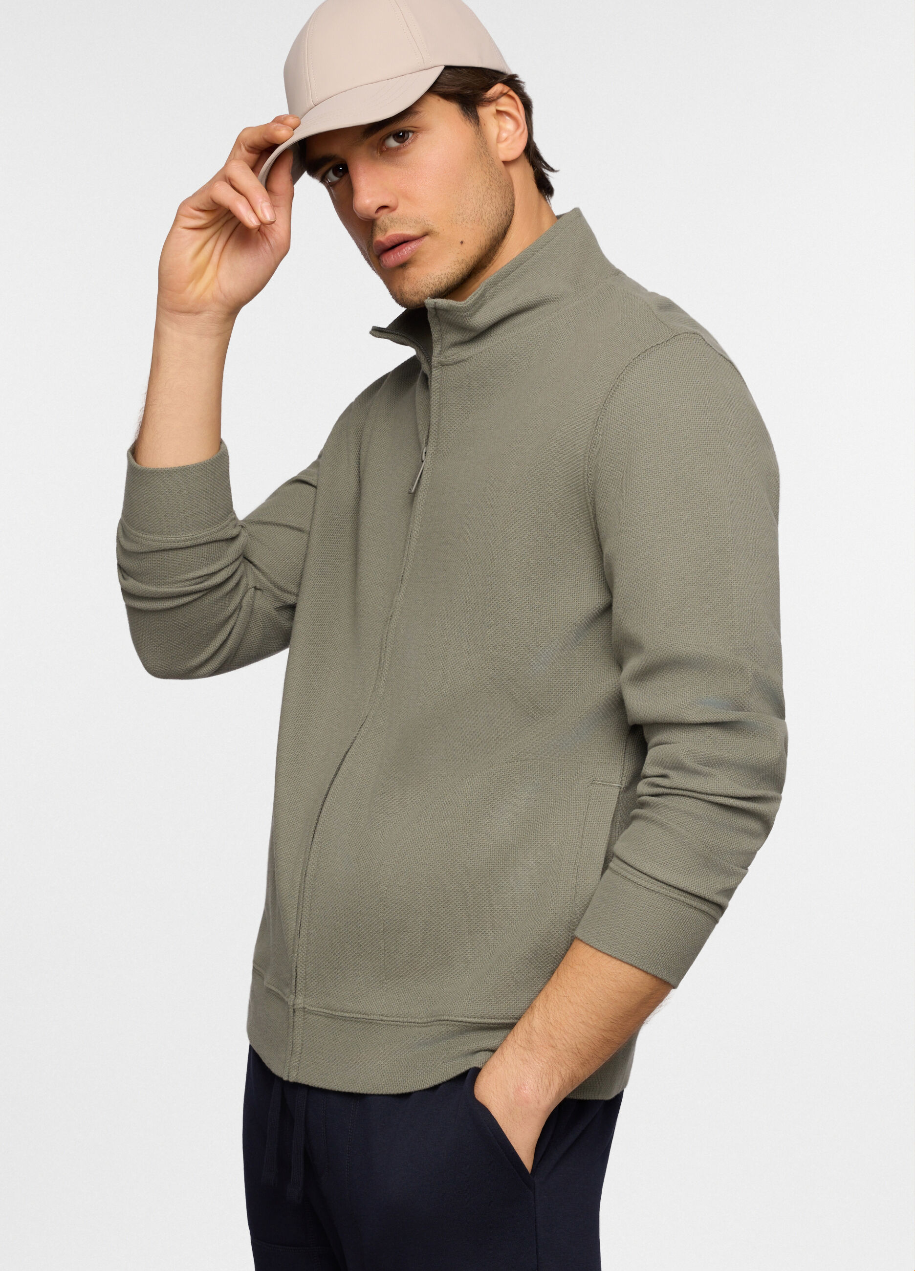 Felpa con zip in maglia di cotone uomo_0