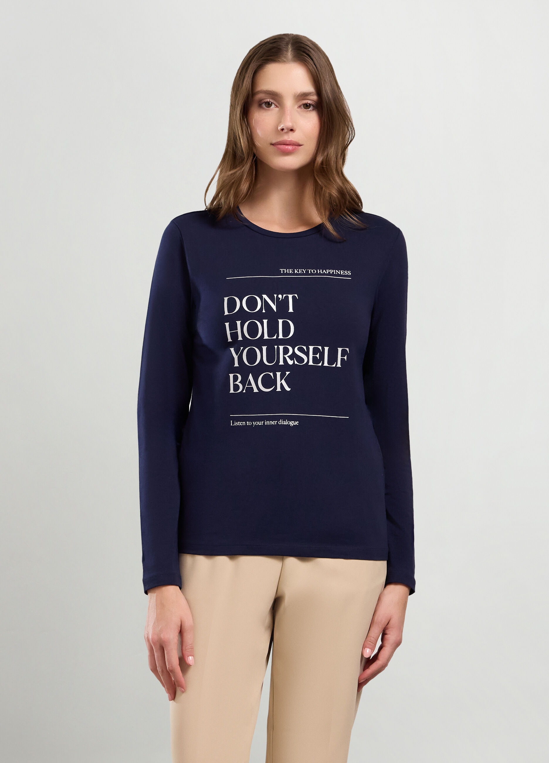 T-shirt in cotone stretch con stampa donna_0