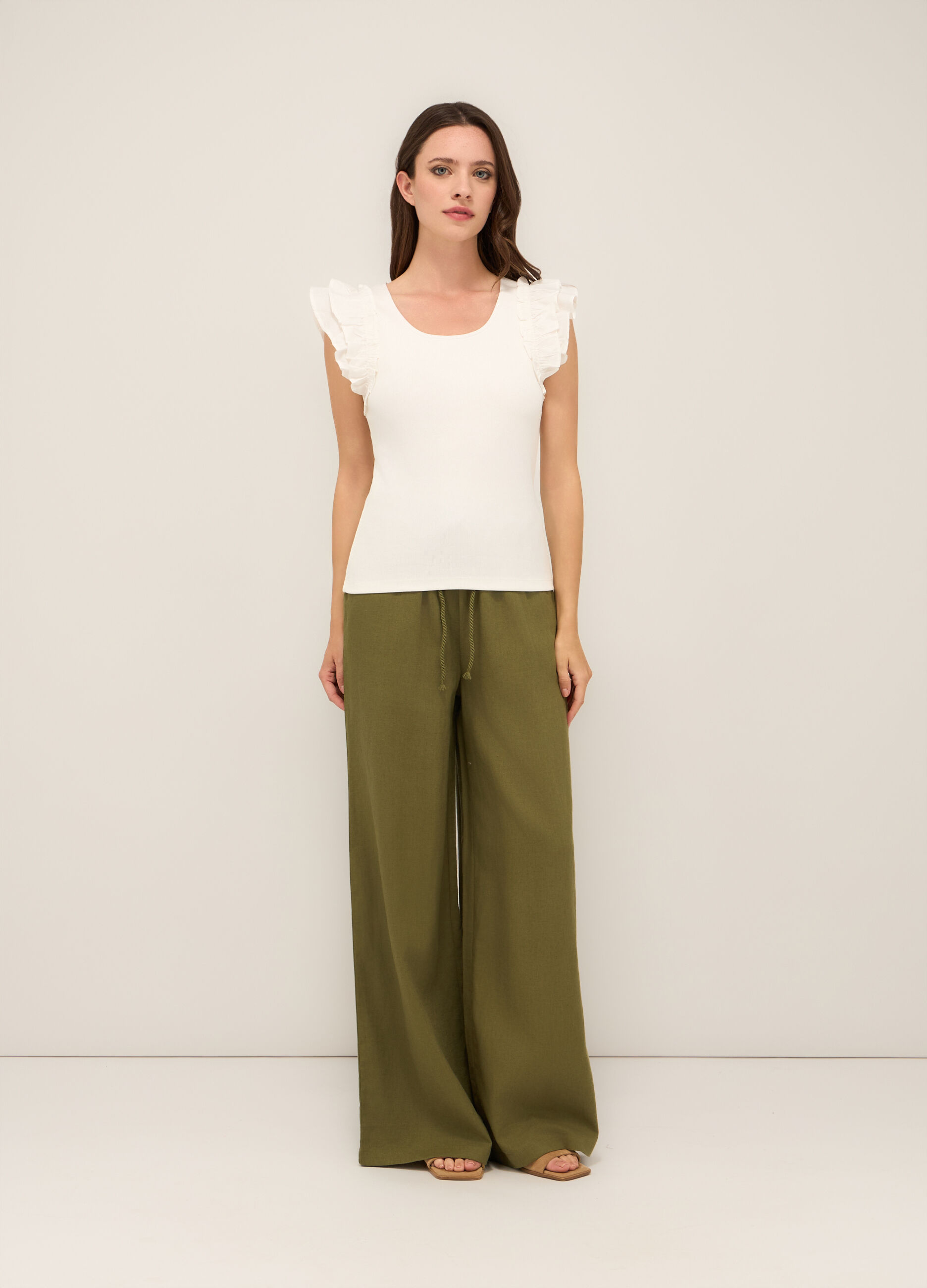 Pantaloni palazzo misto lino donna_0
