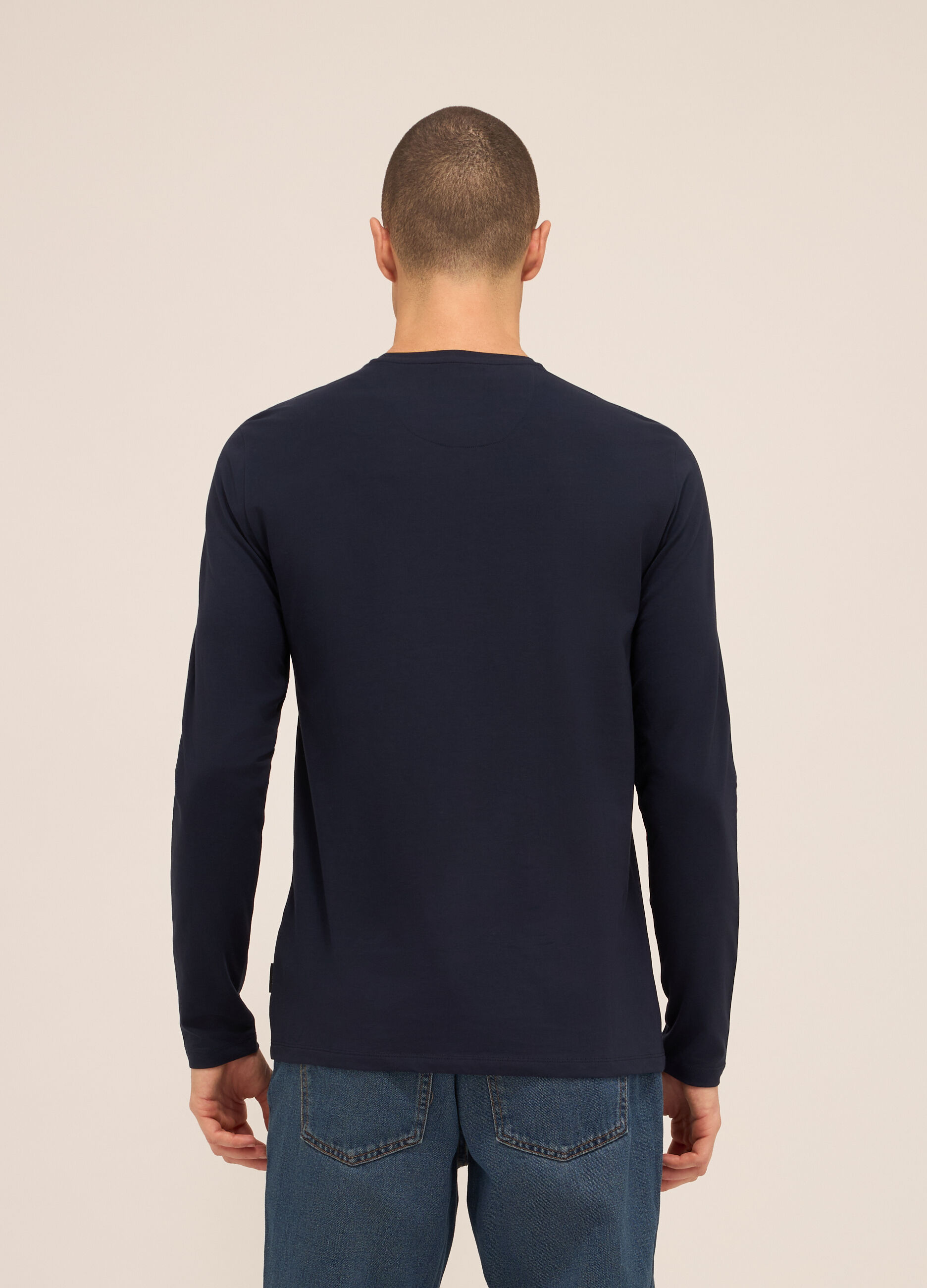 Maglia girocollo a maniche lunghe in cotone stretch uomo_1