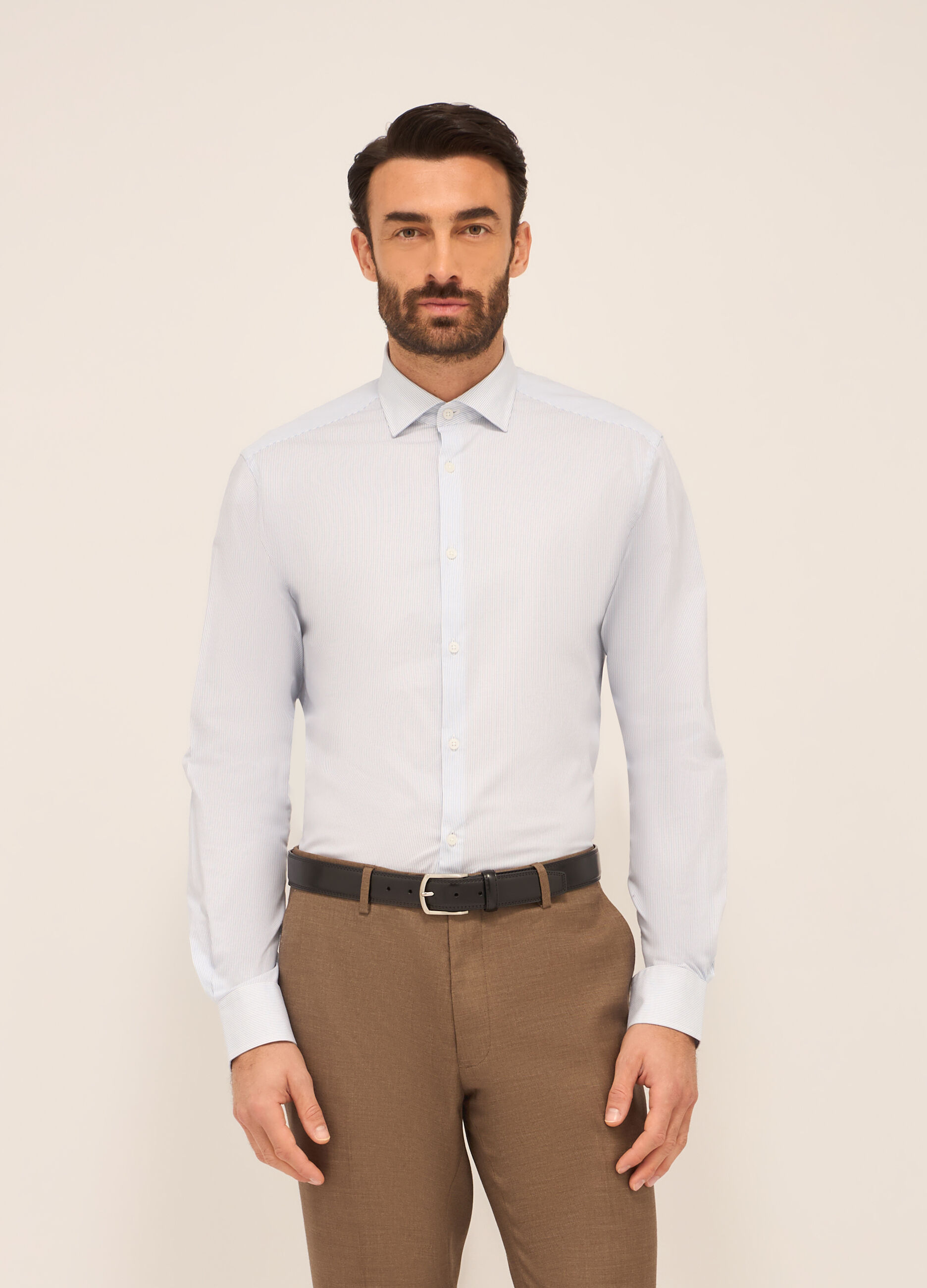 Camicia regular fit in cotone stretch a righe uomo