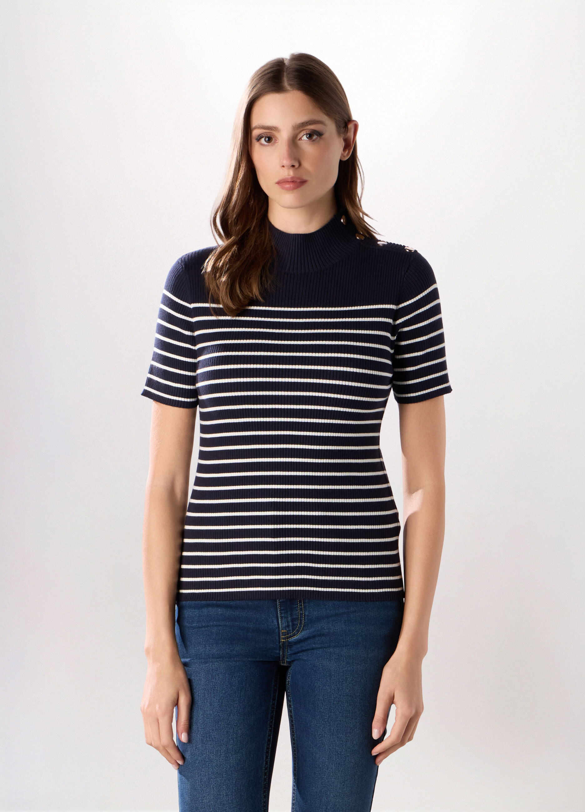 Tricot a maniche corte in costina misto viscosa donna_0