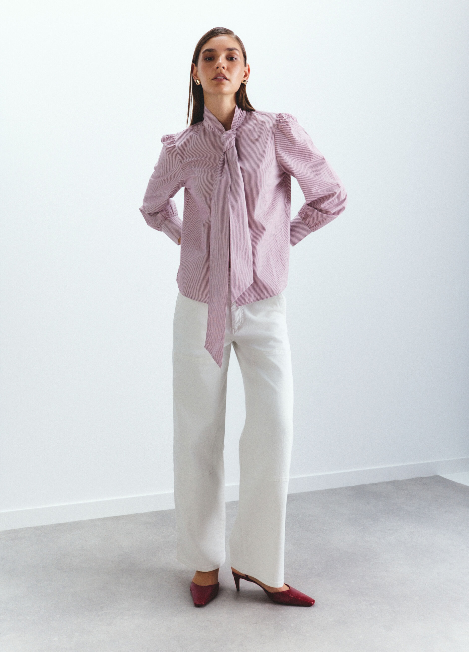Pantaloni Wide Leg in denim di cotone stretch donna_1