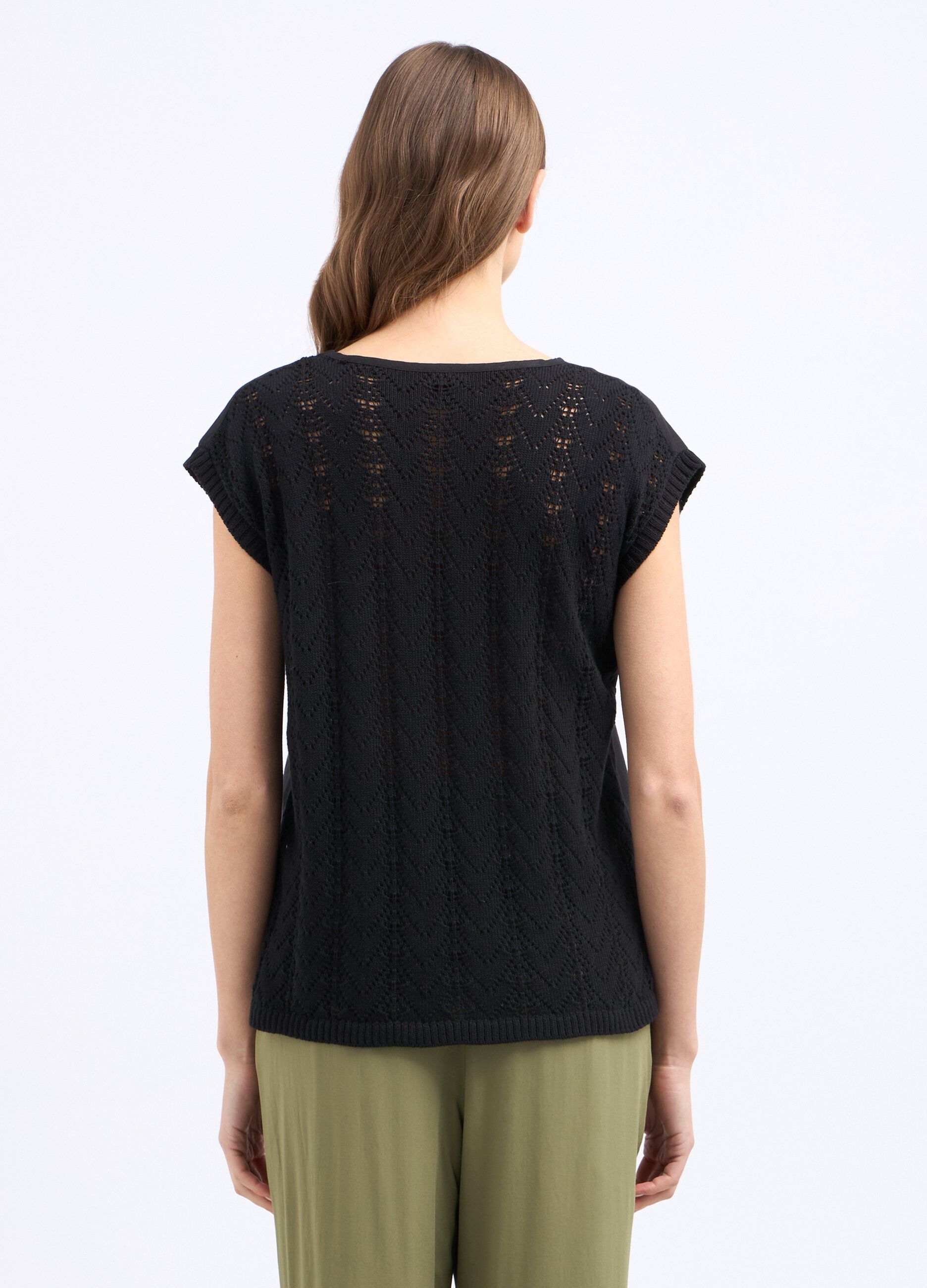 T-shirt in misto lino con inserti tricot donna_1