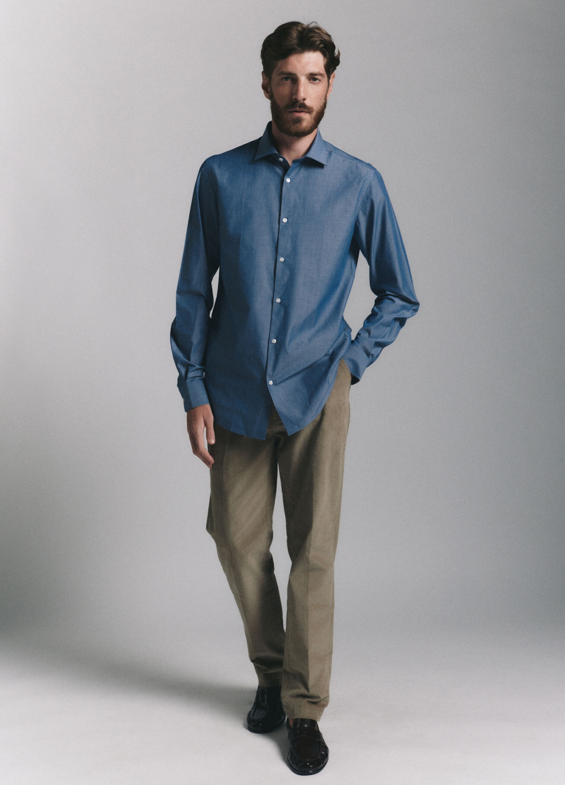 Camicia slim fit in tessuto gessato uomo_1