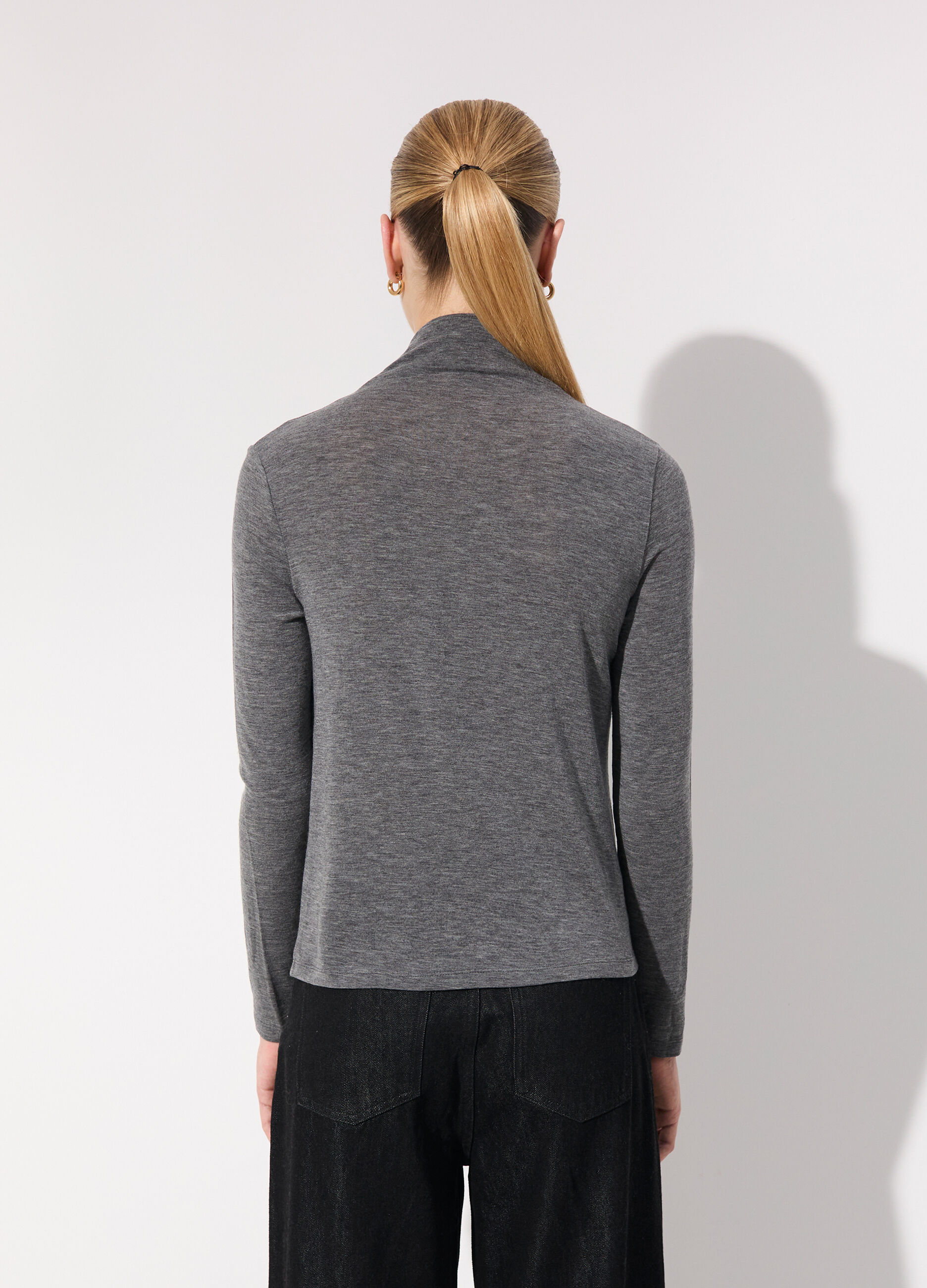 Lupetto tricot a maniche lunghe in misto lana donna_2