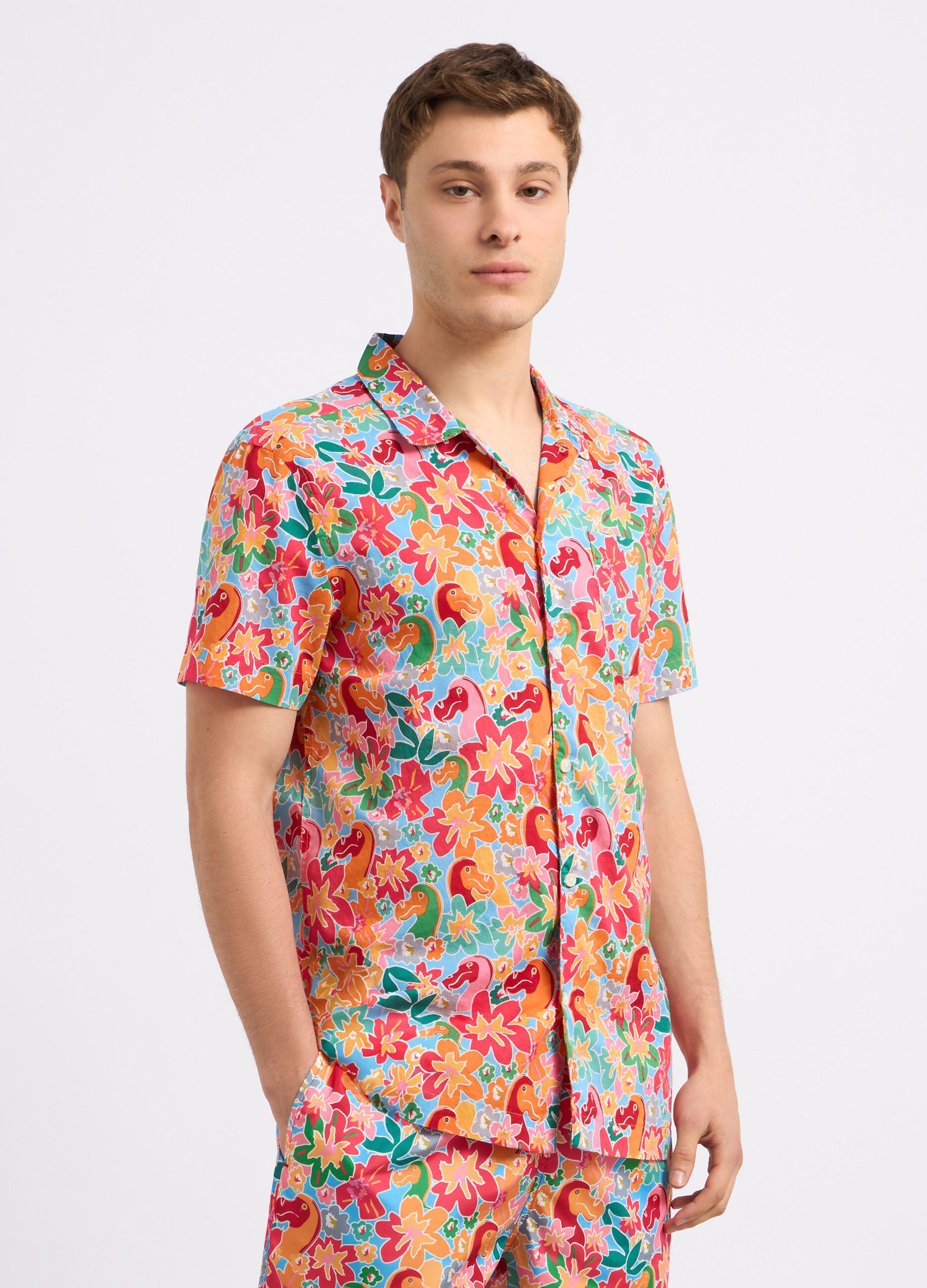 Camicia in puro cotone con stampa uomo_0