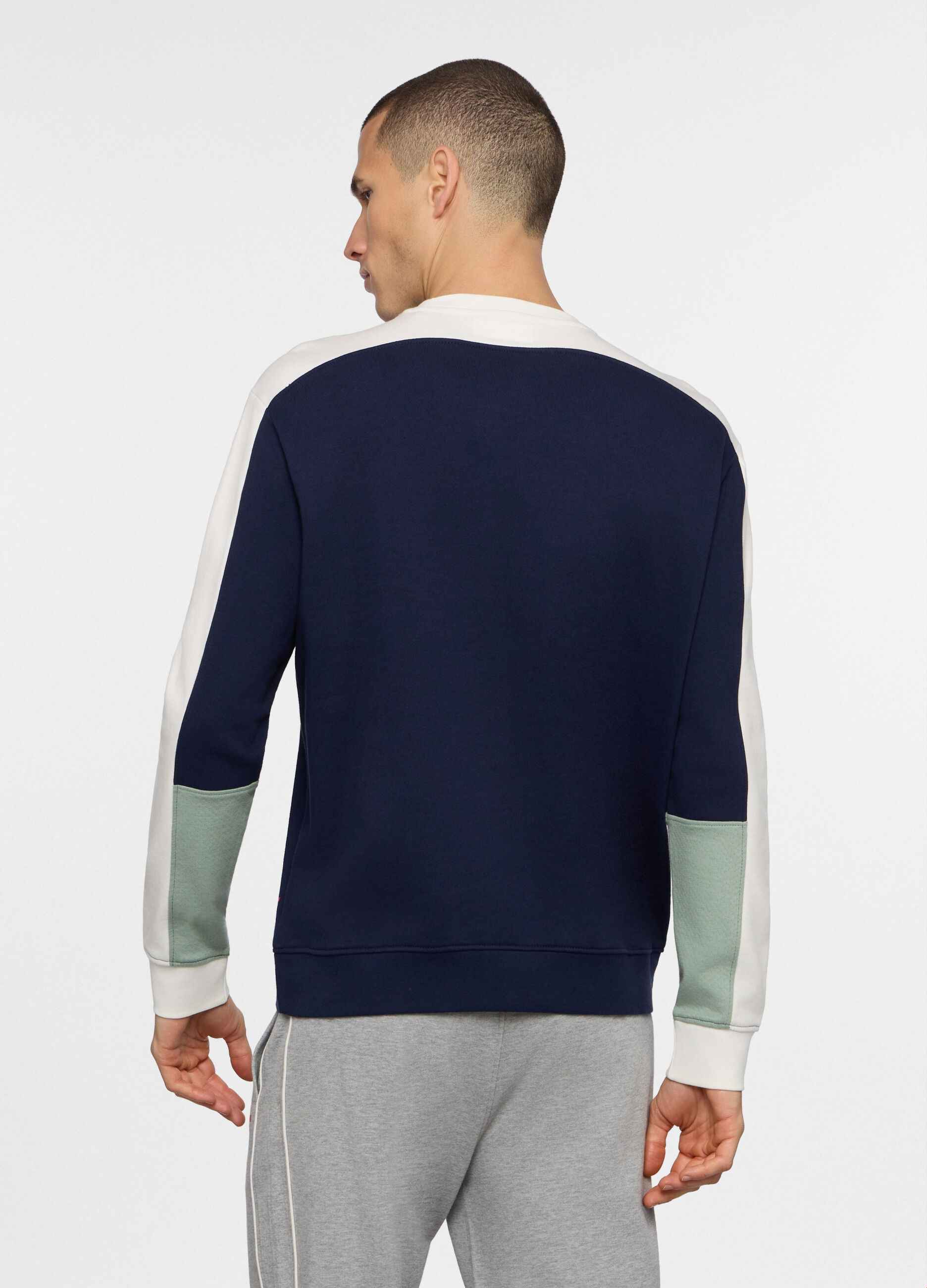 Felpa girocollo in cotone color block uomo_1