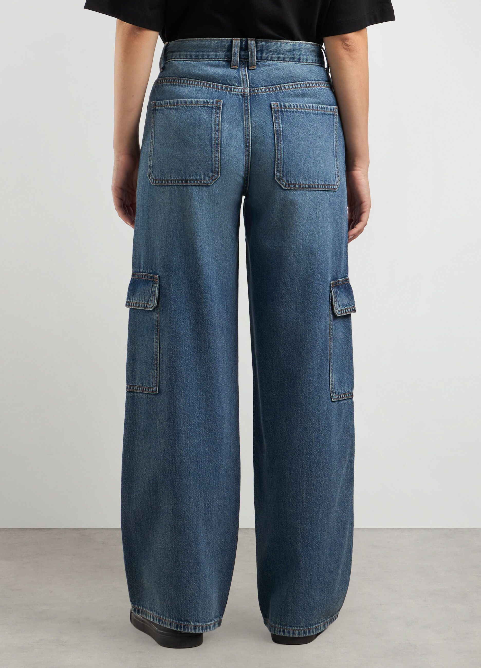 Pantaloni cargo in denim di puro cotone donna