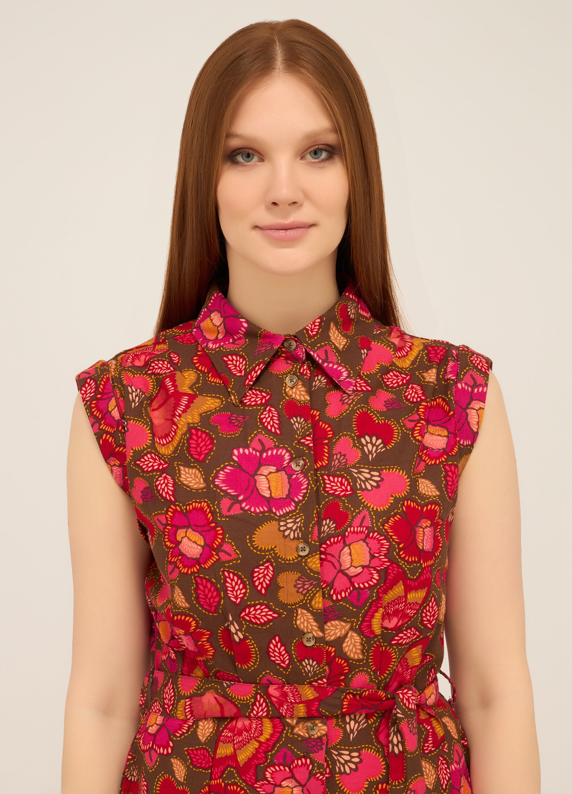 Vestito corto misto lino donna_2