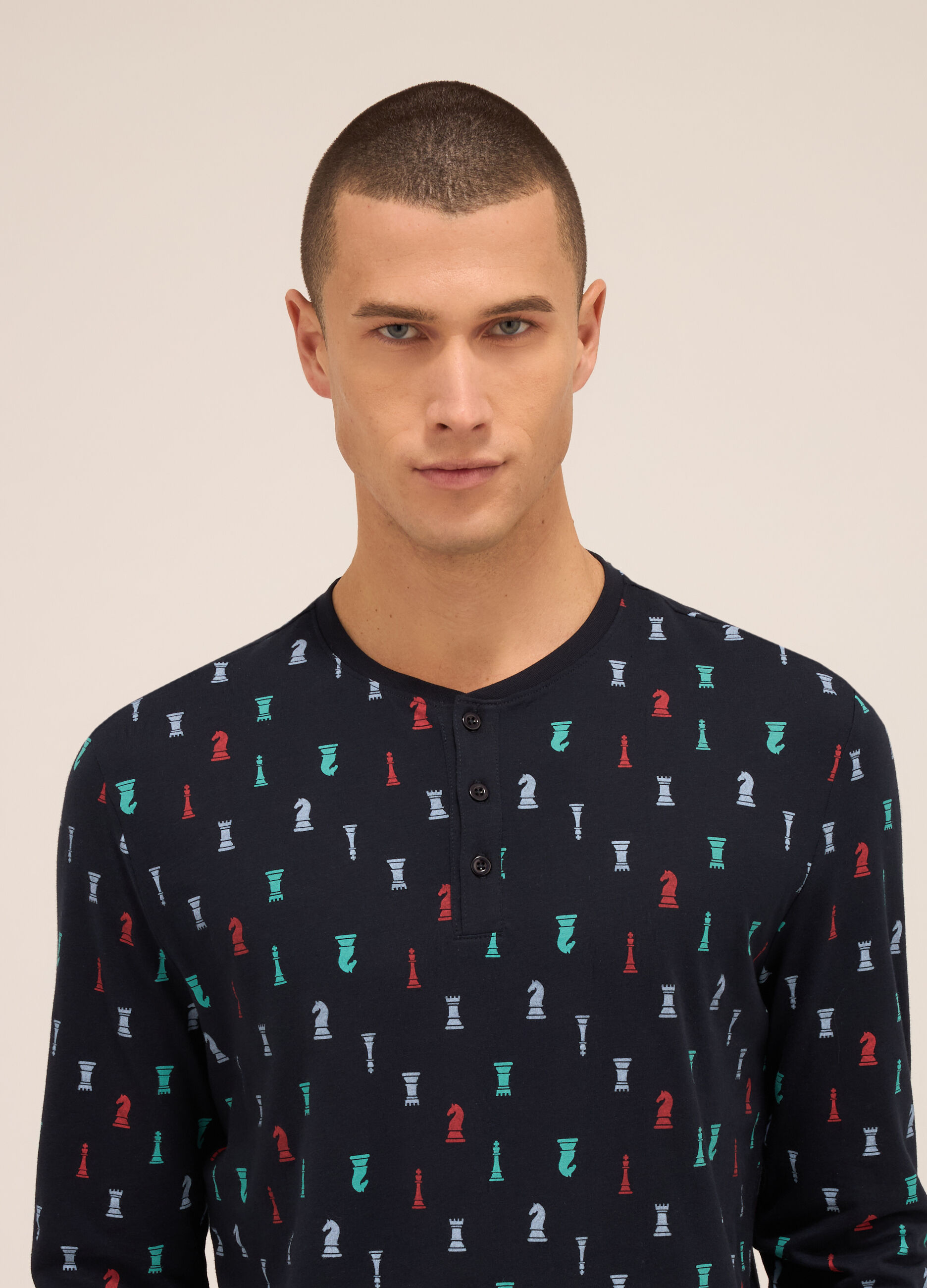 Maglia del pigiama a serafino in jersey di cotone uomo_2