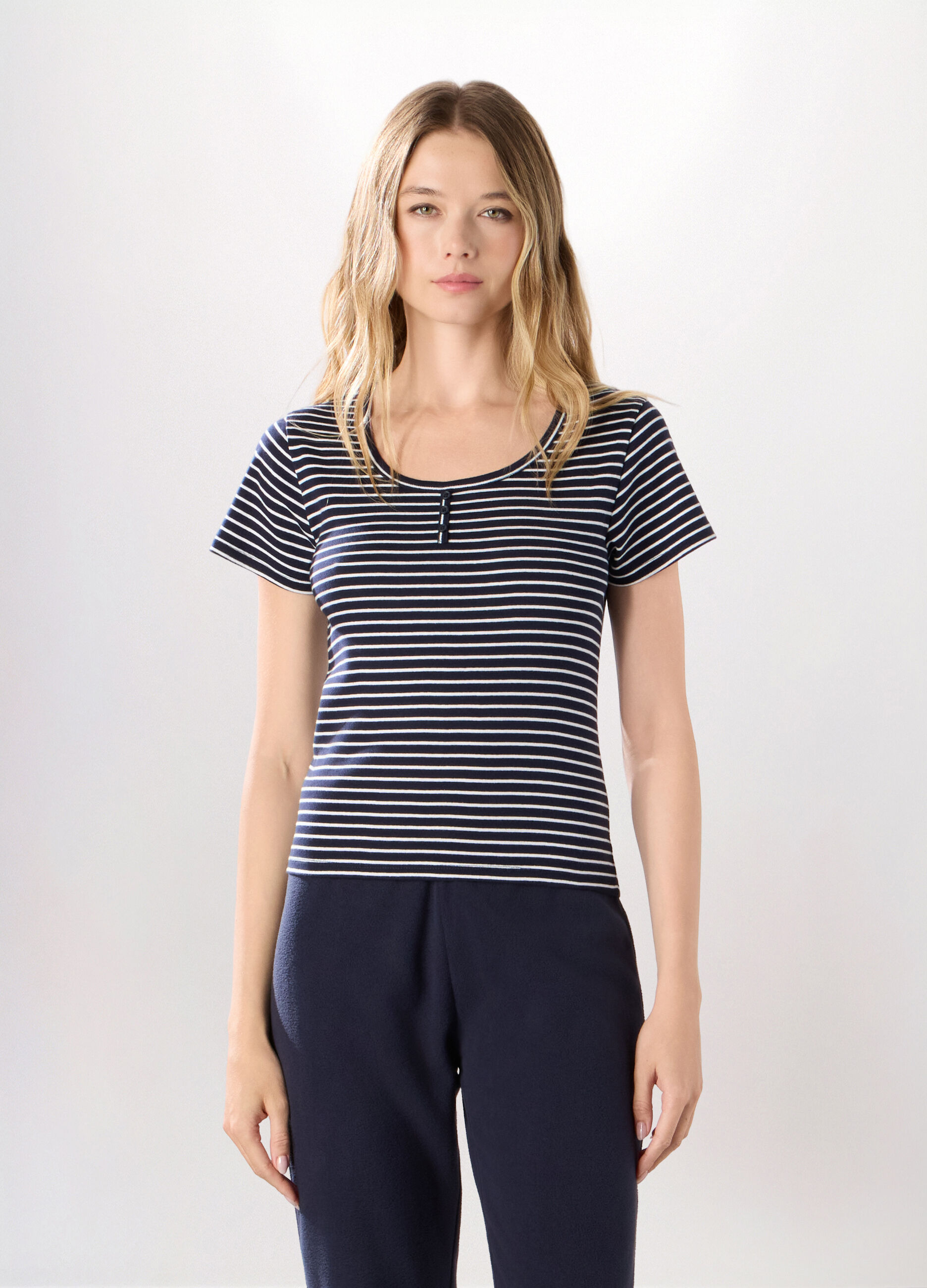 T-shirt in costina di puro cotone donna_0