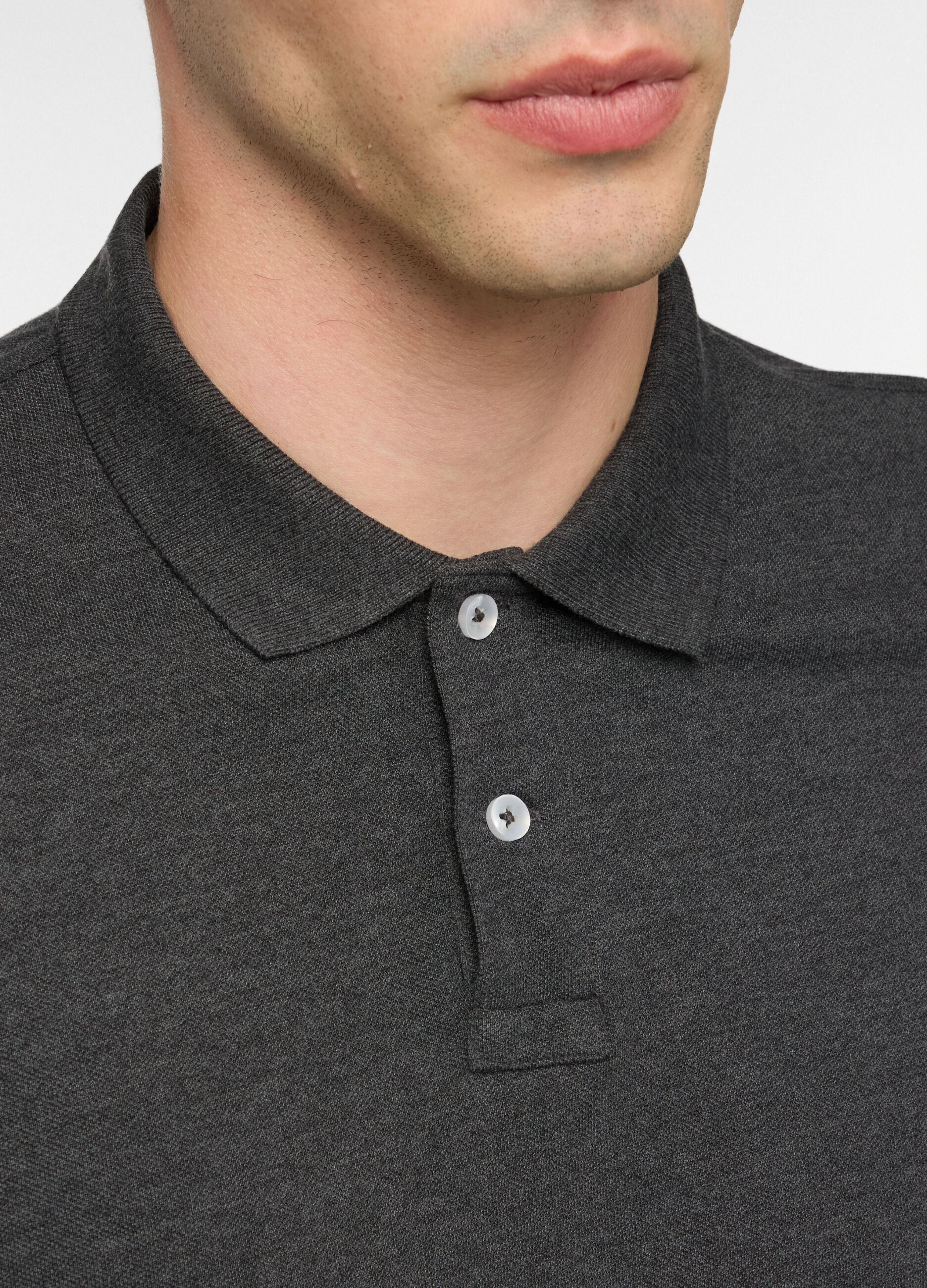 Polo a maniche lunghe in piquet tinta unita uomo_2