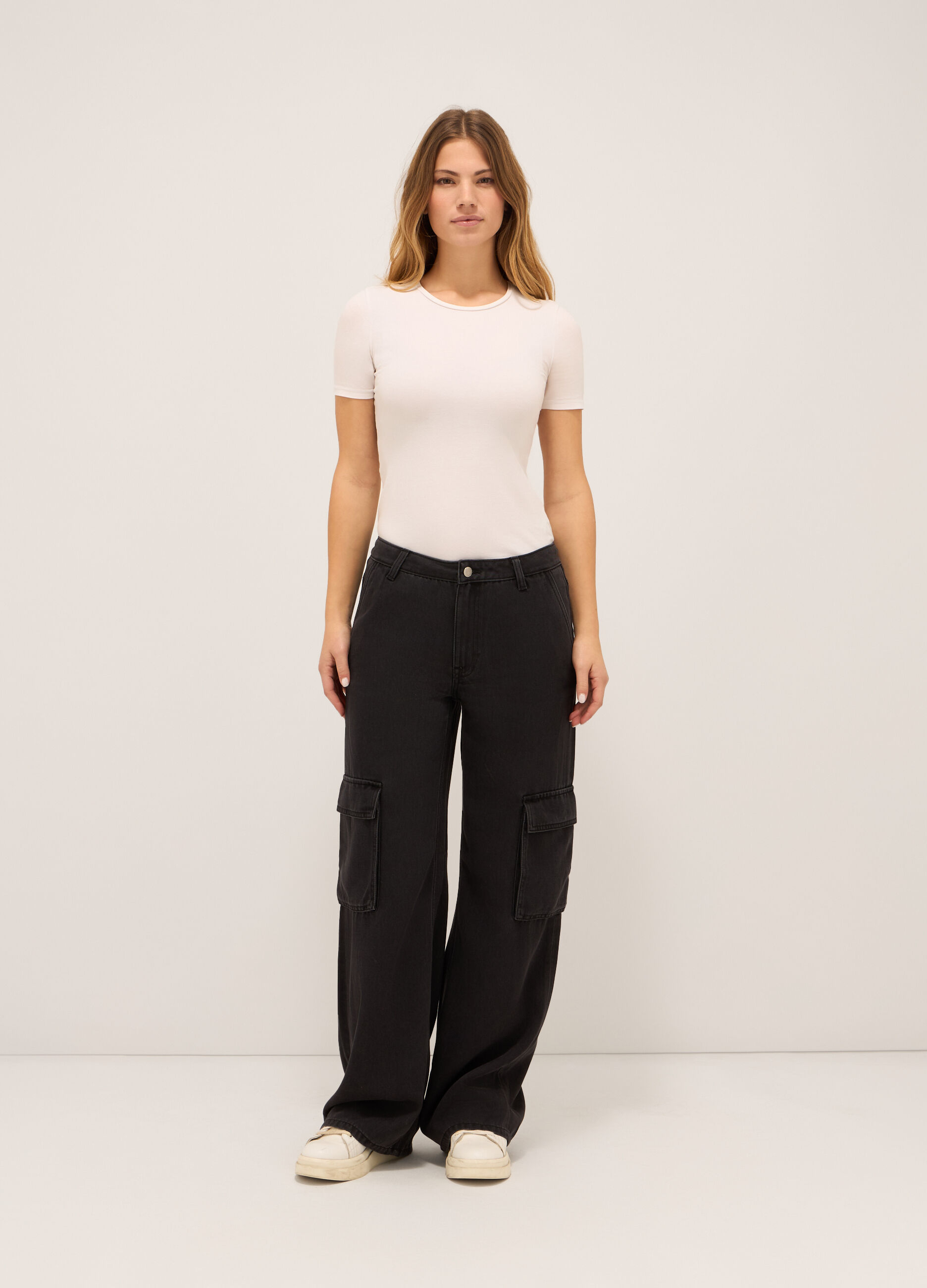 Pantaloni cardo in denim di misto cotone donna_0