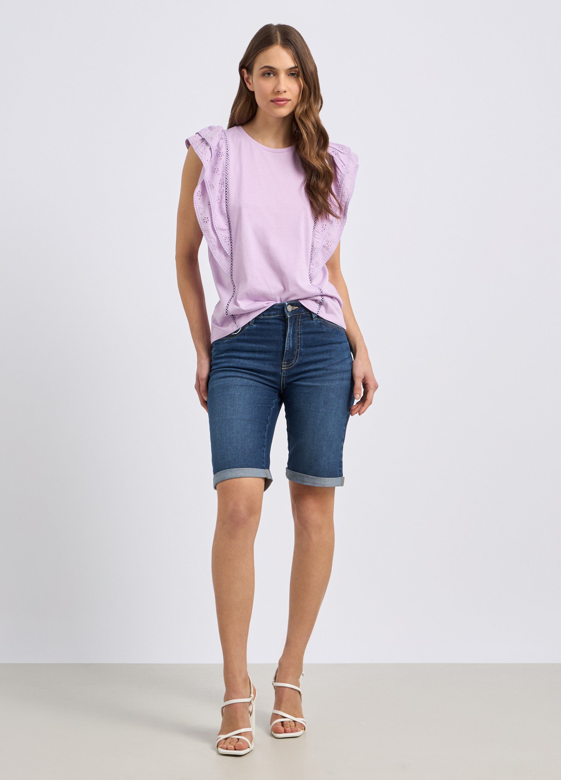 Bermuda in denim di misto cotone donna_0