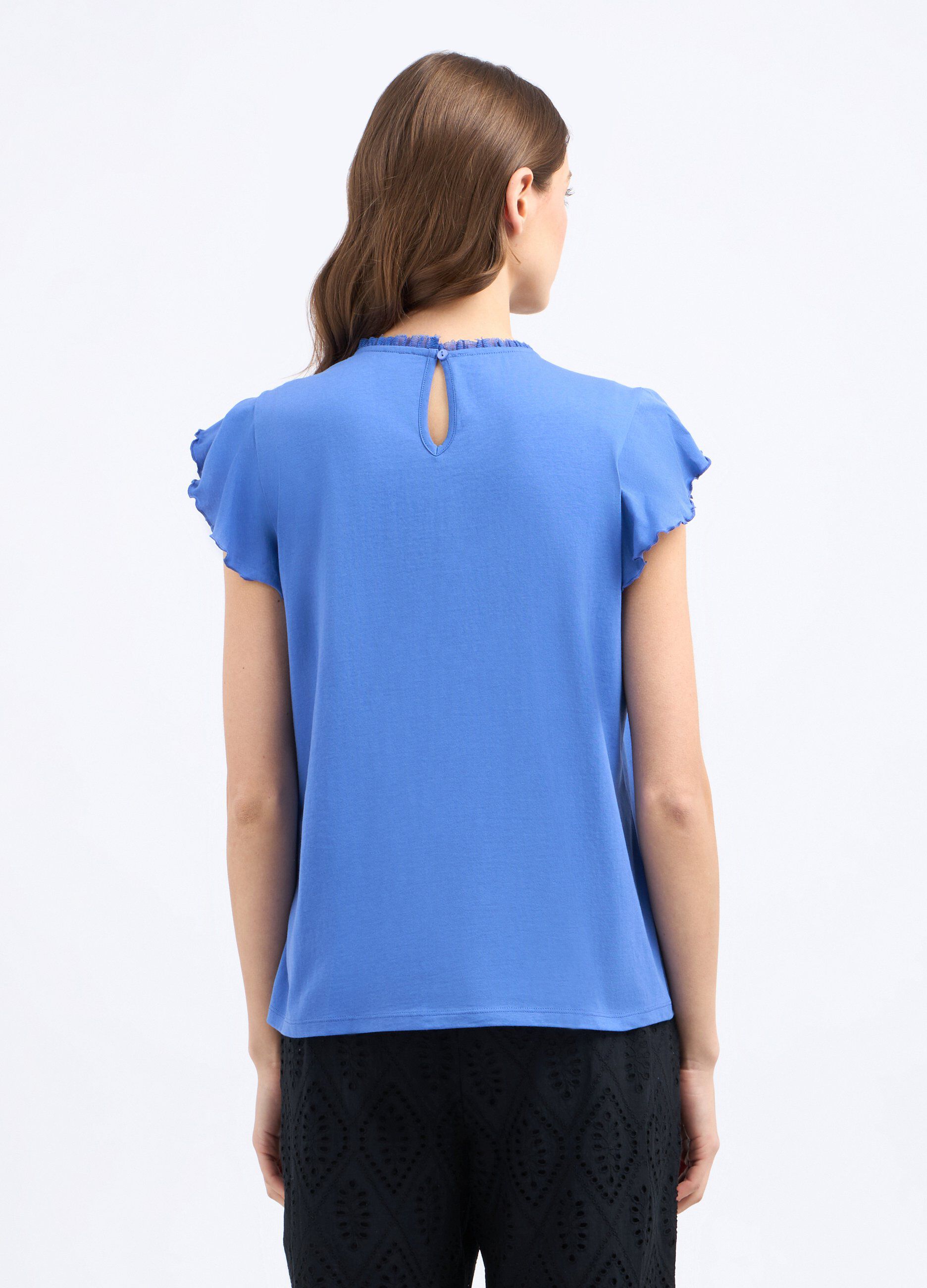 T-shirt con inserto ricamato in puro cotone donna