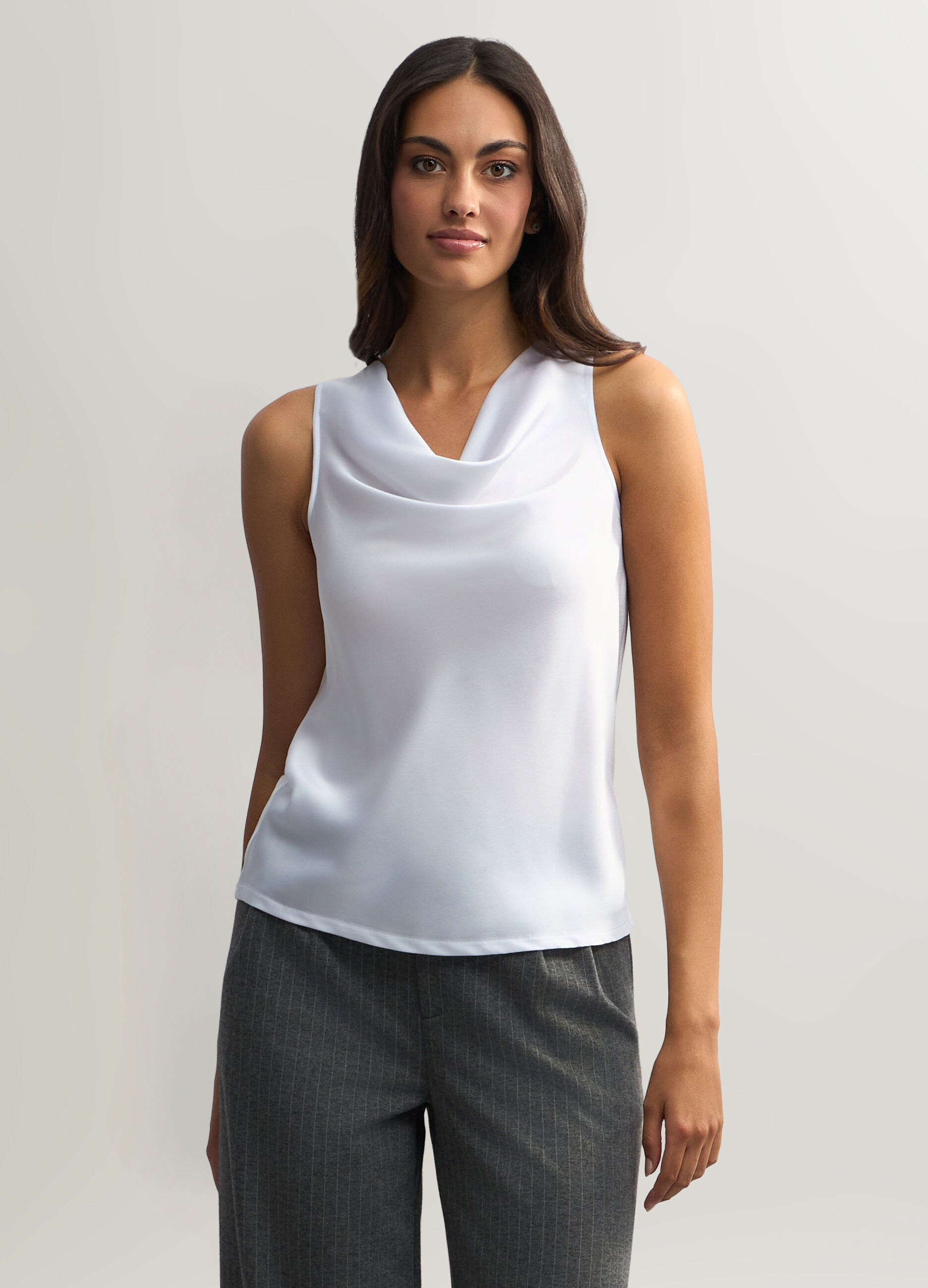Blusa in raso Fit Regular con scollo drappeggiato donna_0