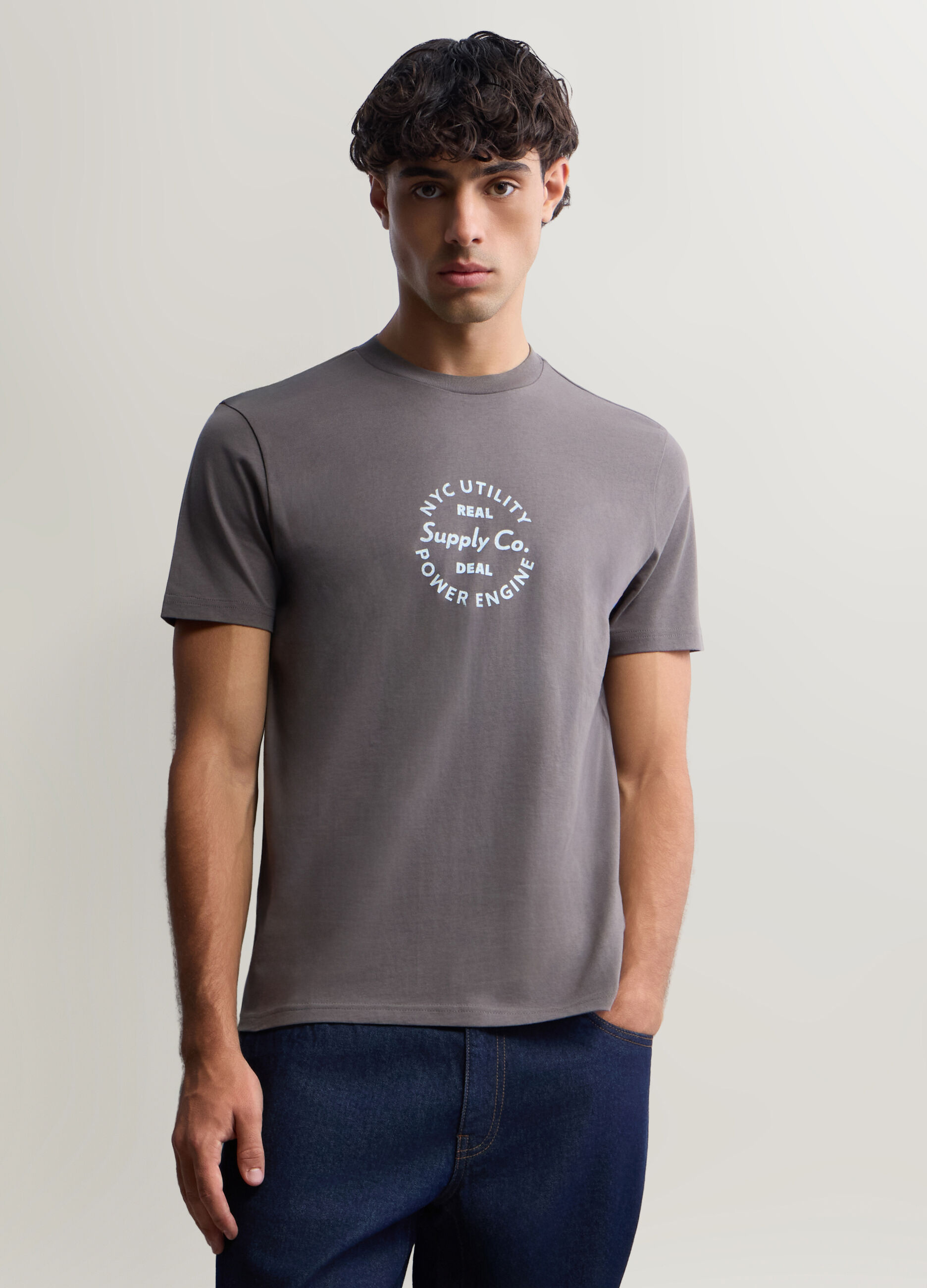T-shirt girocollo in interlock con stampa uomo_0