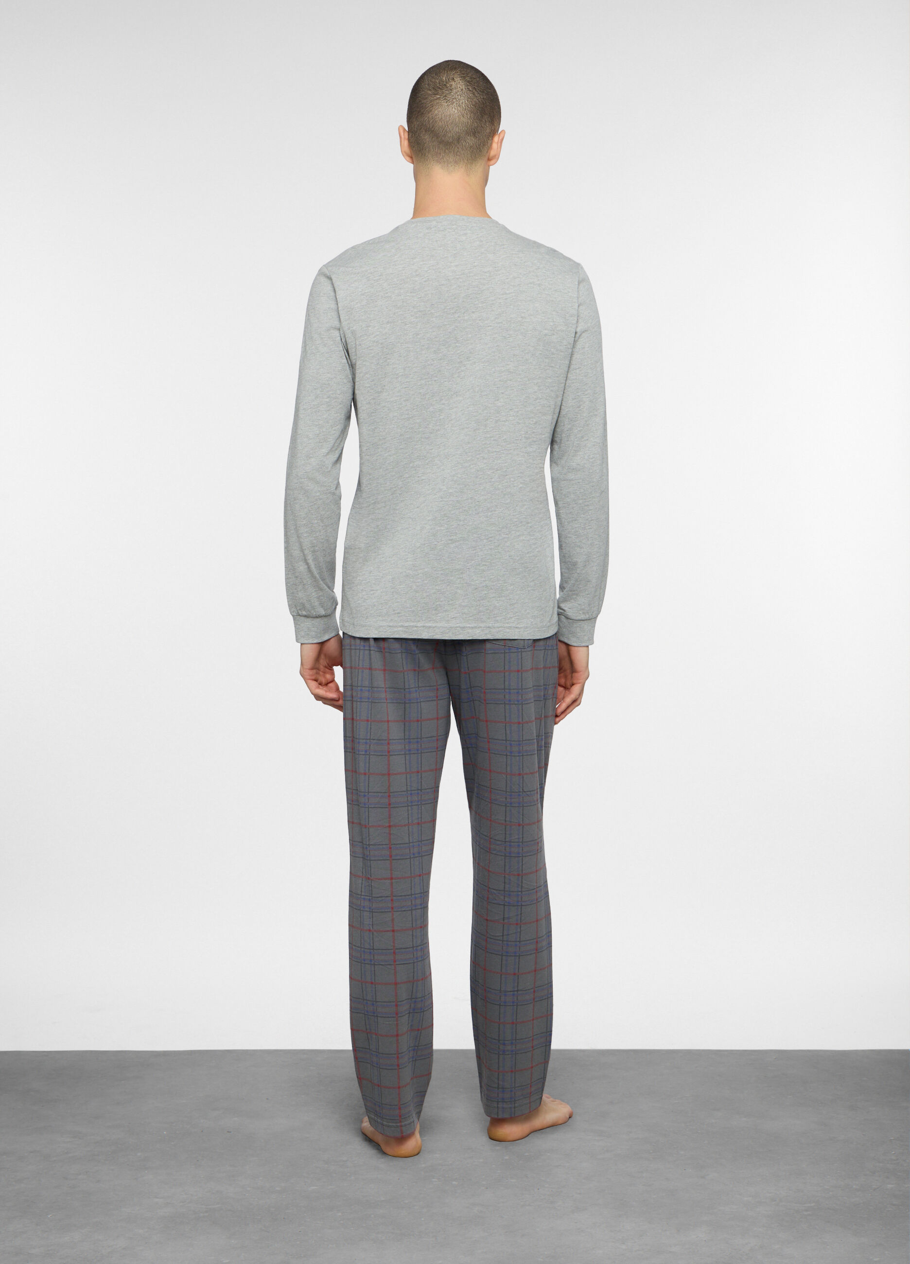 Pigiama lungo a scacchi in cotone uomo_1