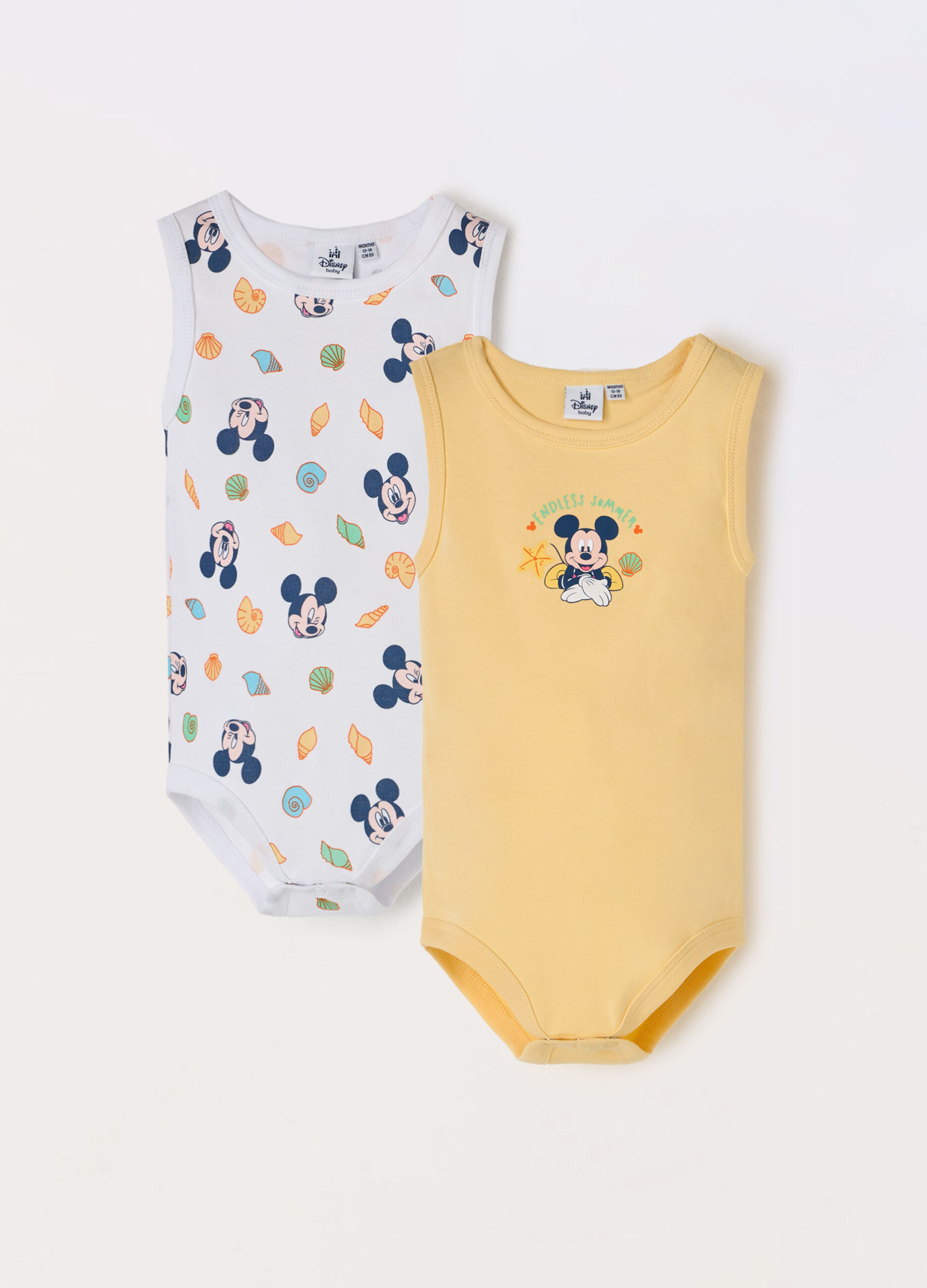 Pack 2 body smanicati in puro cotone neonato